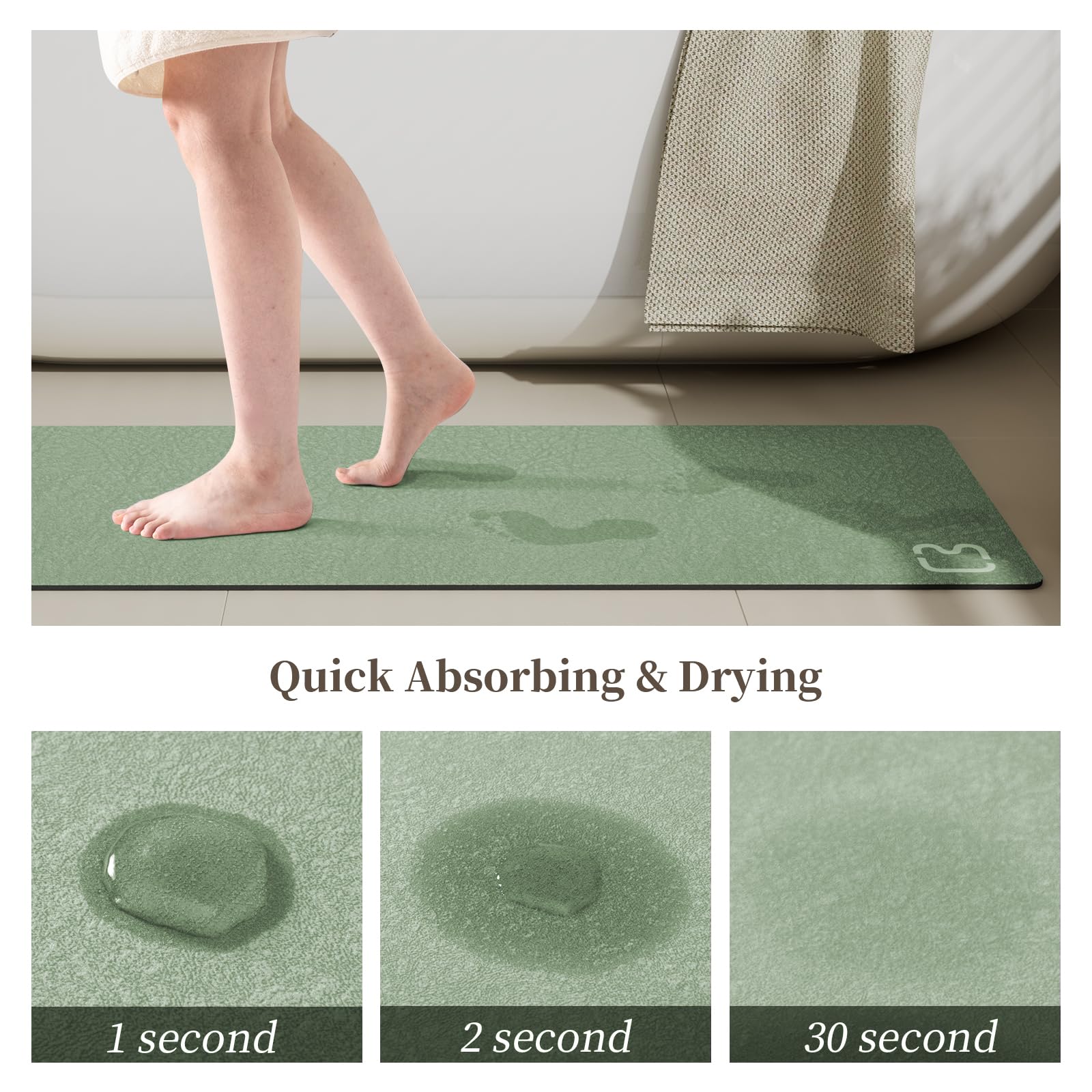 Sage Green Bathroom Mat Rugs 15.7'' X 23.6'' Super Absorbent Quick Drying Diatomaceous Earth Bath Mats For Bathroom Non Slip Rub