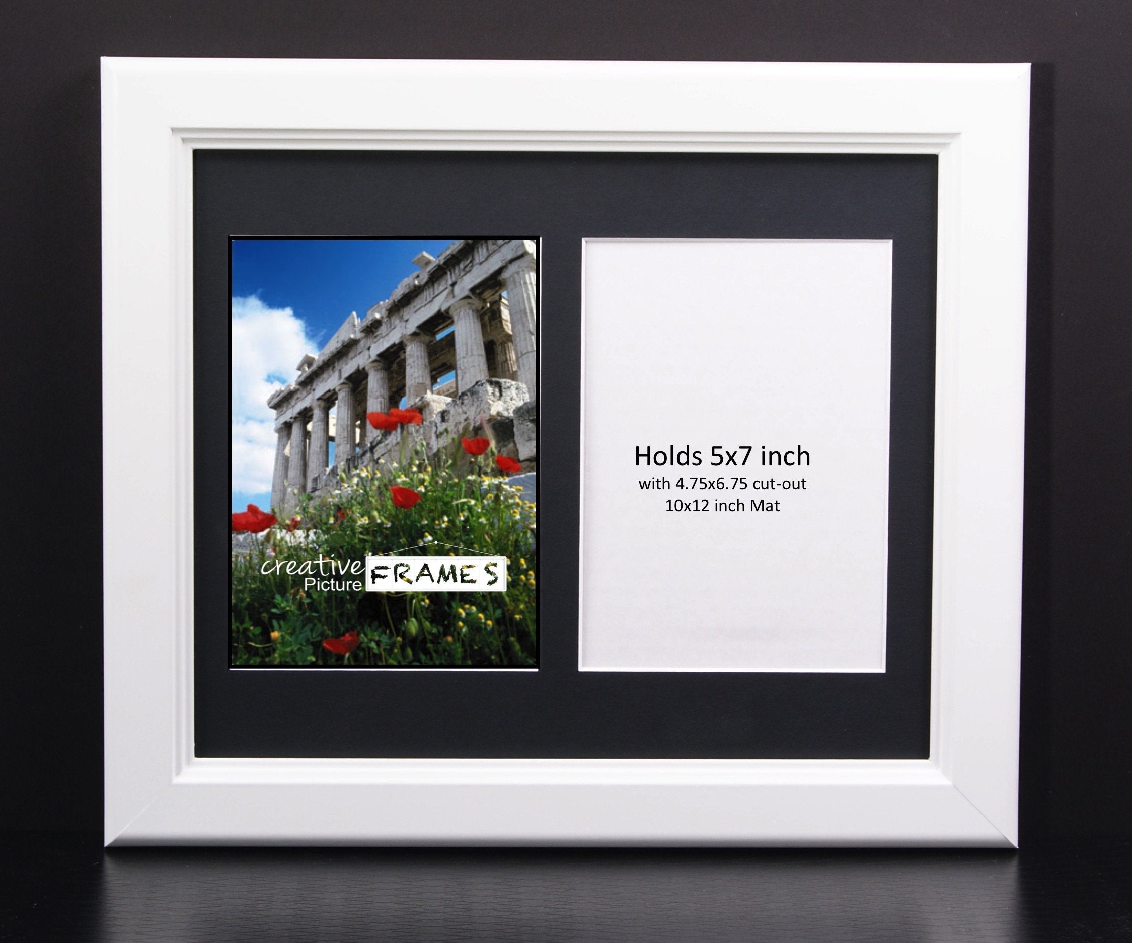 CreativePF 2 Opening Glass Face White Picture Frame to hold 5 by 7 inch Photographs including 10x12-inch Black Mat Collage