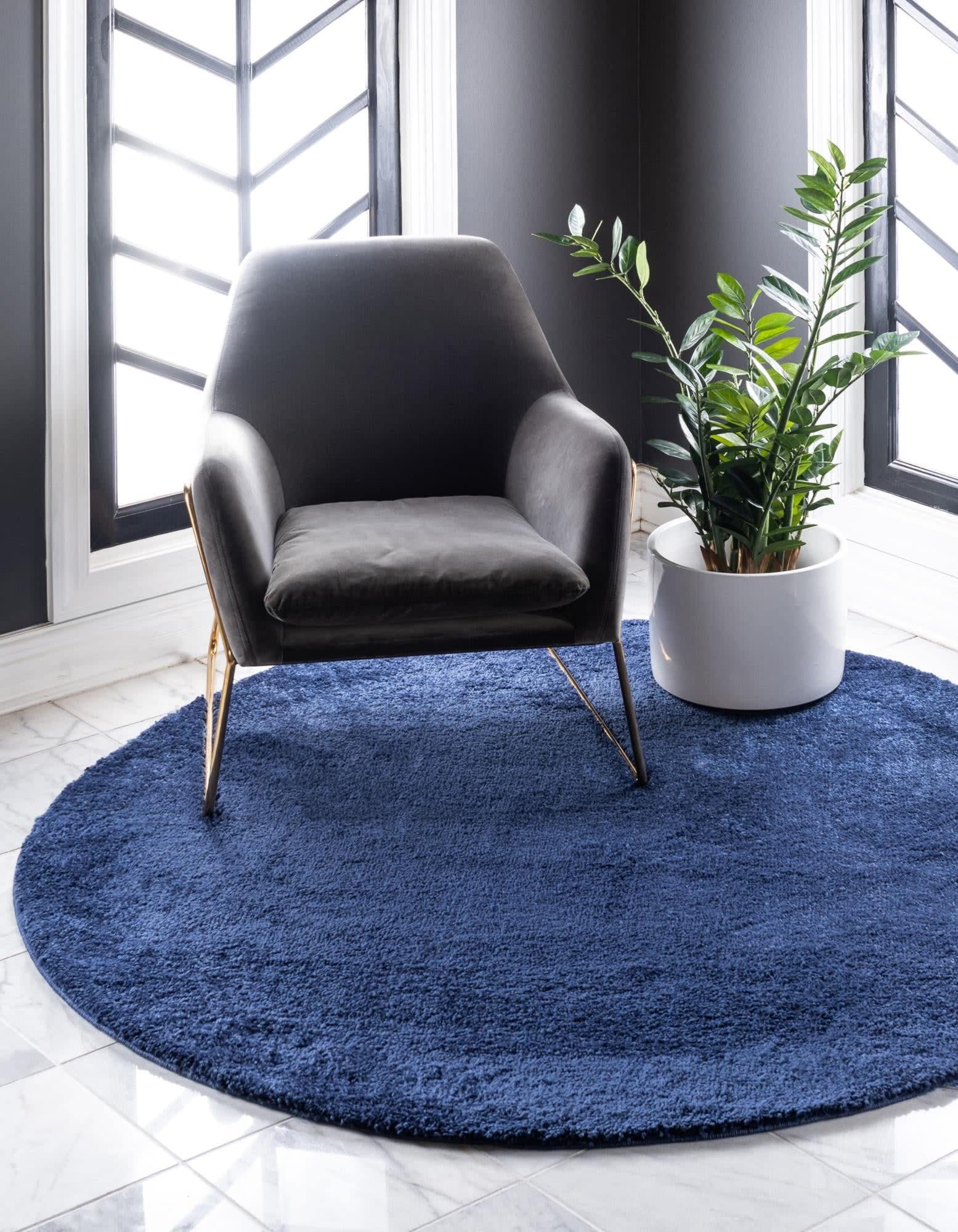 Unique Loom Solo Collection Area Rug - Calabasas (3 3 Round, Navy Blue)