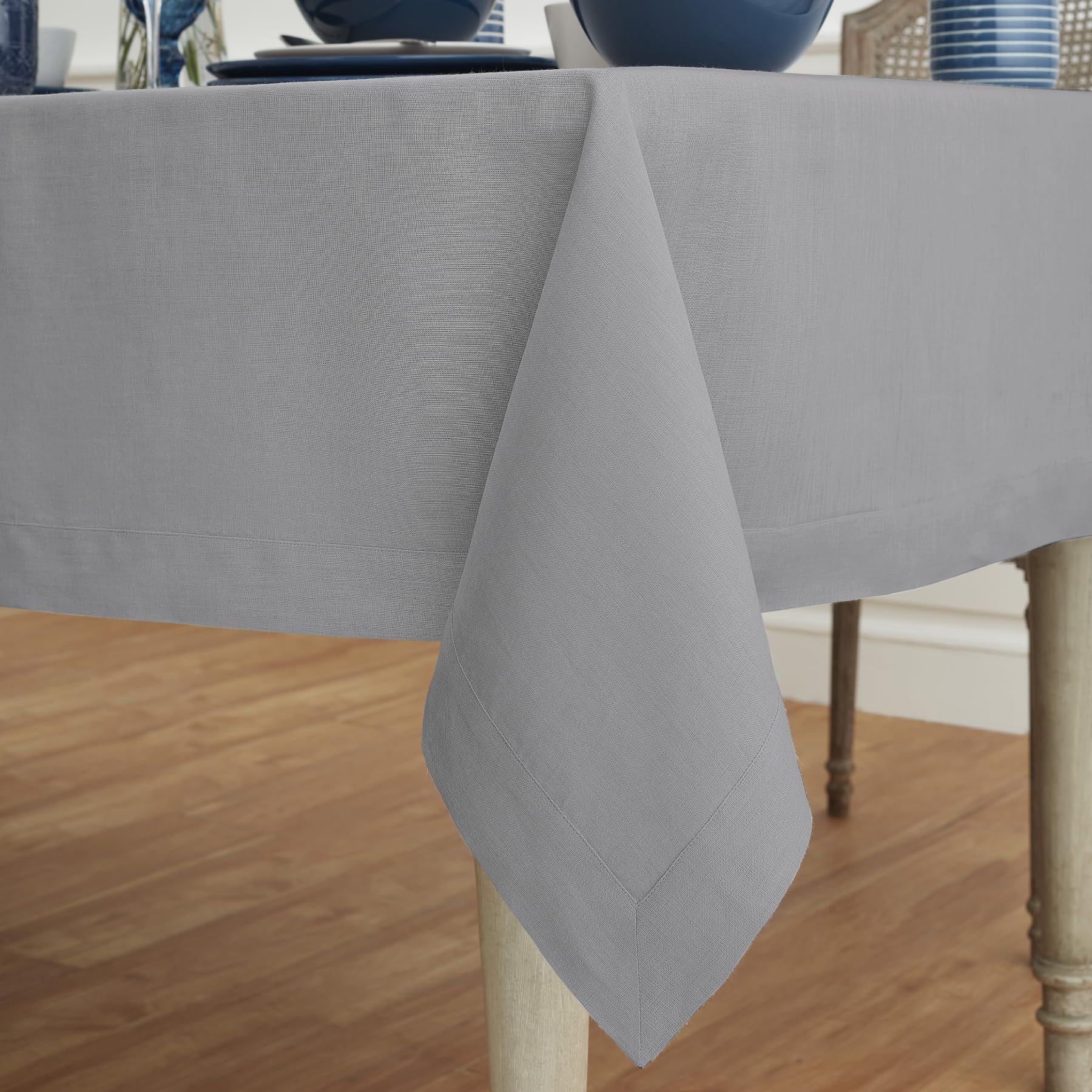 Solino Home Soft Grey Linen Tablecloth 108'' L X 60'' W Inch - Fete, 100% Pure Linen Table Cloth For Rectangle Tables - Machine