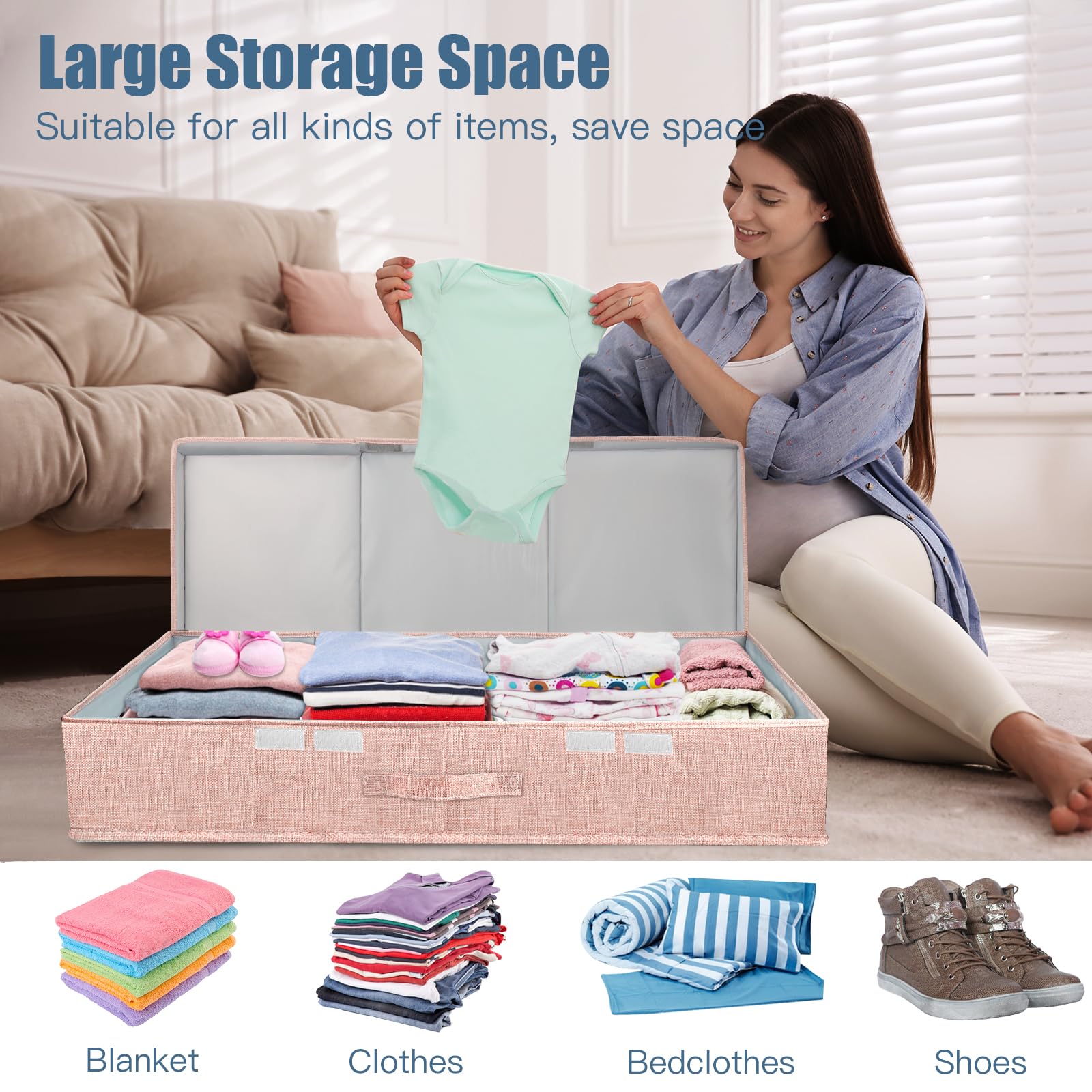 Supowin Underbed Storage Containers 3 Pack, Large Under Bed Storage Bins with Lids, Foldable Sturdy Under the Bed Storage Drawer