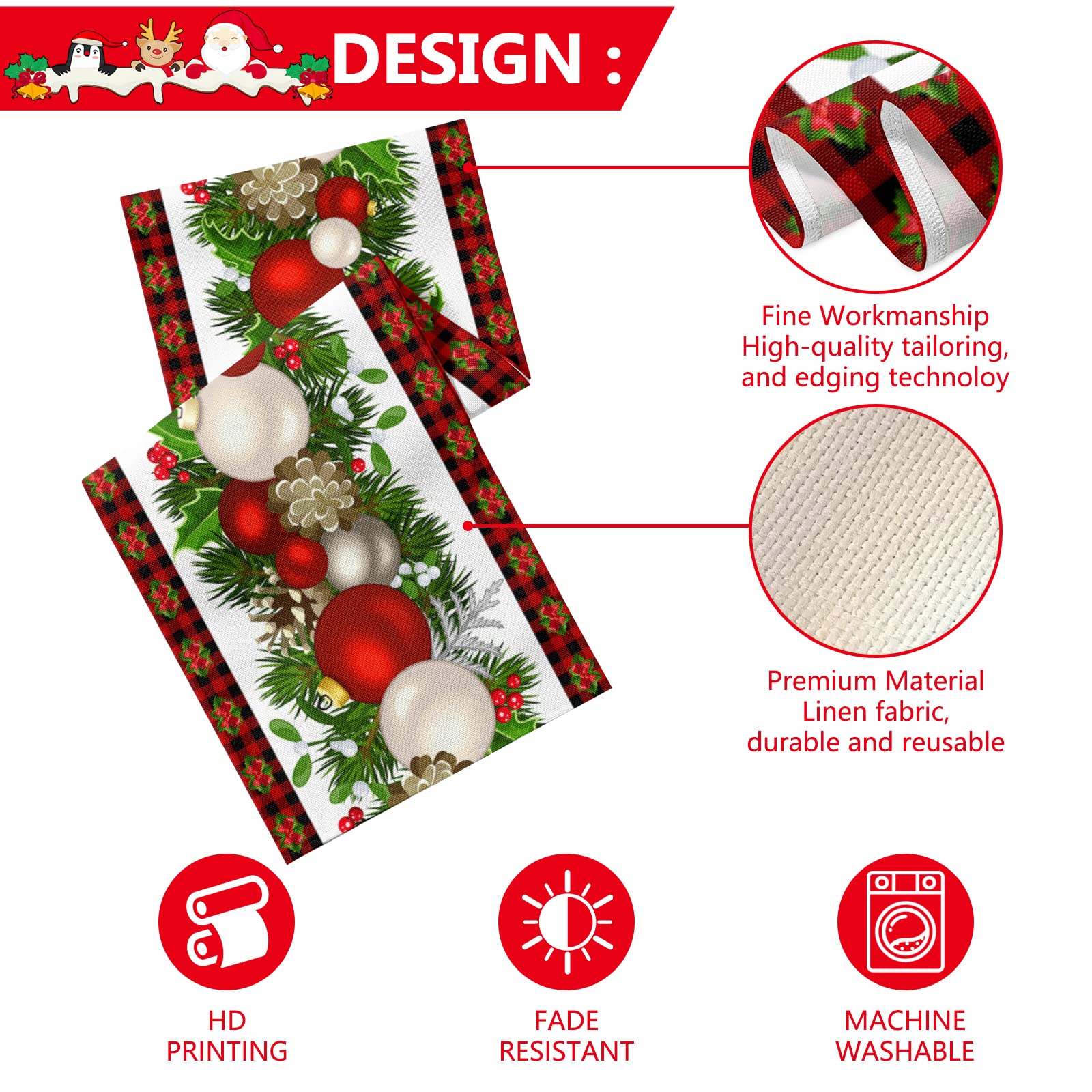Christmas Table Runner 13''X72'' Christmas Streamer Buffalo Check Plaid Table Runners Seasonal Winter Xmas Holiday Kitchen Dinin