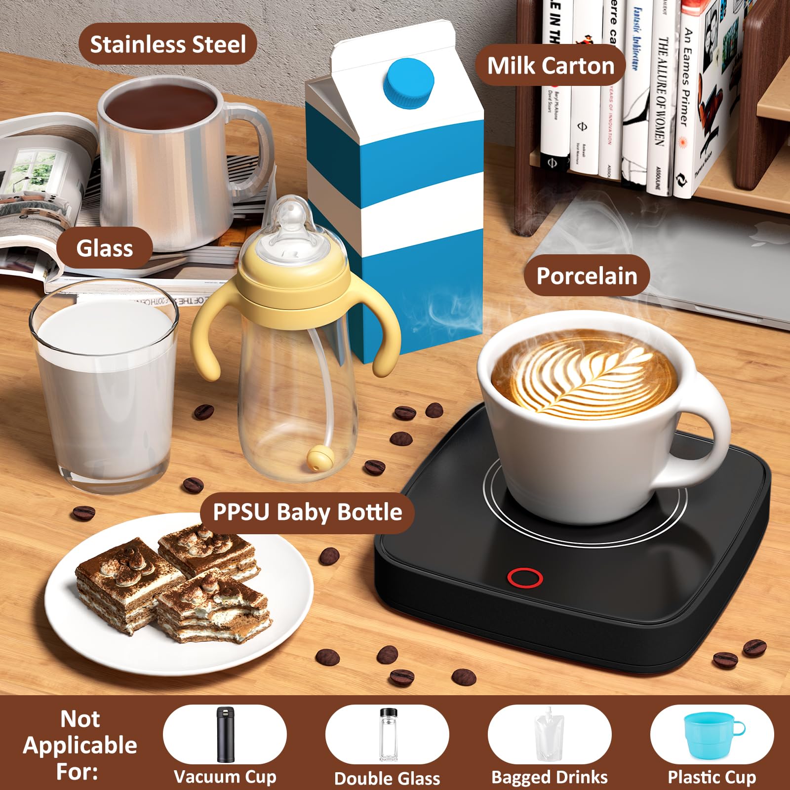 Coffee Cup Warmer For Desk, Smart Coffee Mug Warmer For Desk Home Office Use With 3 Temperature Setting, Beverage Warmer Candle