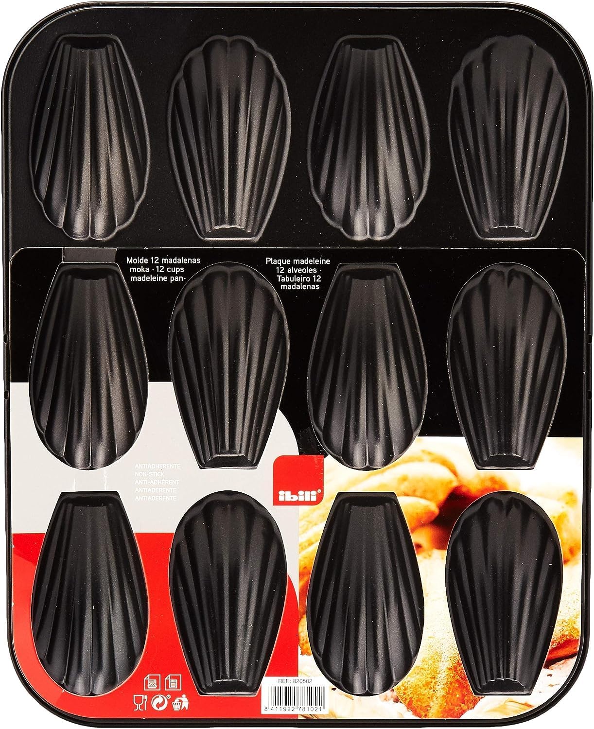Ibili 12 Cup Madeleine Pan Mold With 12 Wells Non Stick, Warp Proof Rolled Steel Plate Tea Cake Pan For Madeleines, Cakelet Pan