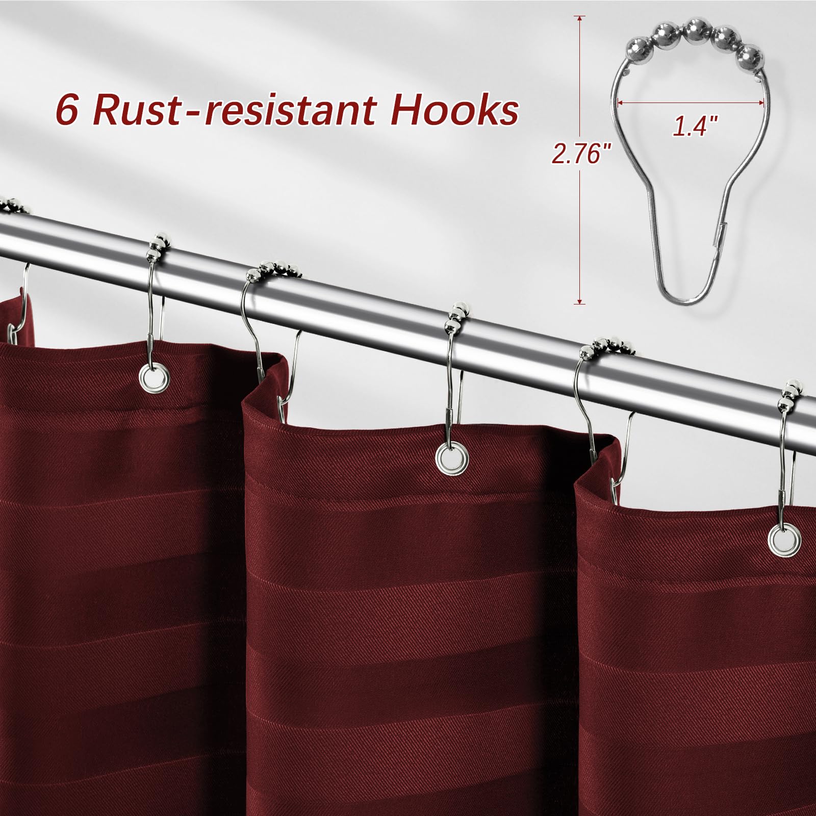 Pangsinne Stall Burgundy Fabric Shower Curtain - Striped Small Heavy Duty Cloth Shower Curtains For Bathroom, 230Gsm Narrow Hote