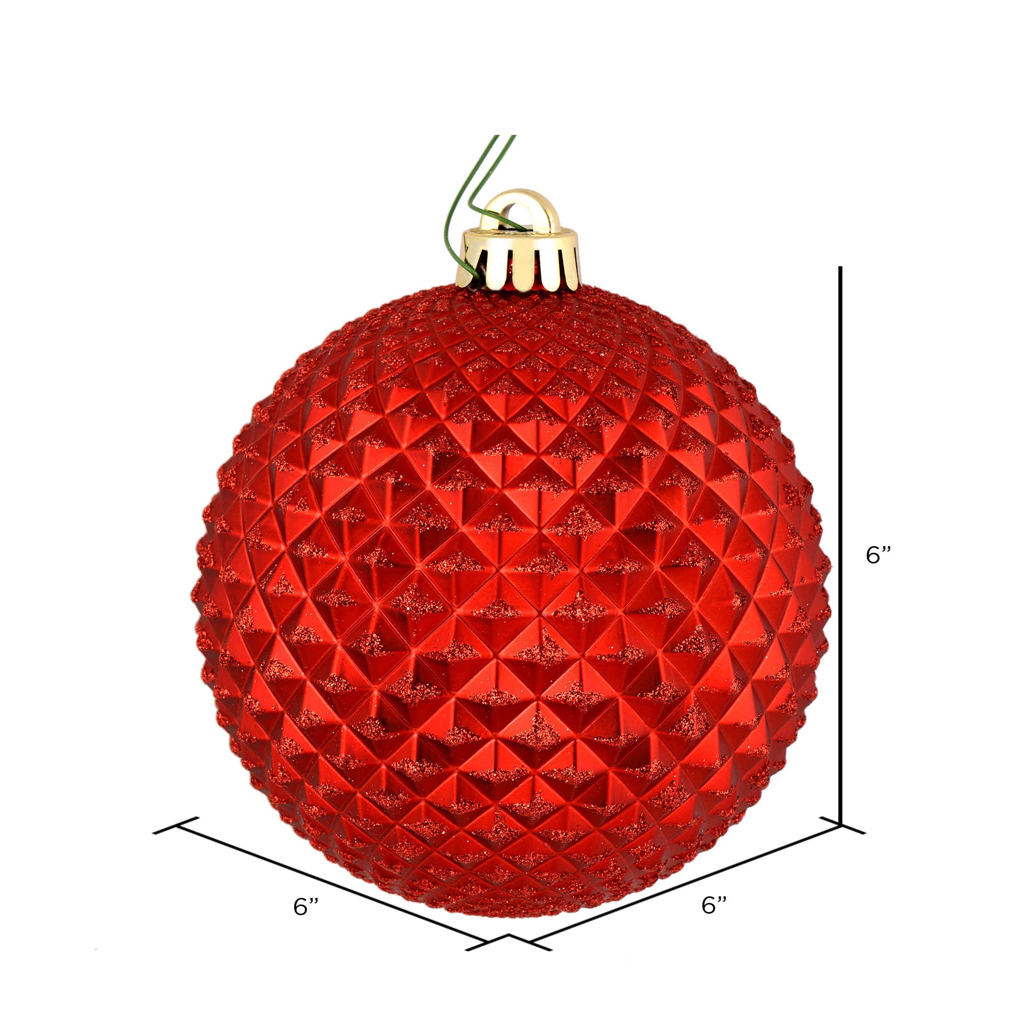 Vickerman 6 Red Durian Glitter Ball Ornament. Includes 4 Ornaments per Pack.