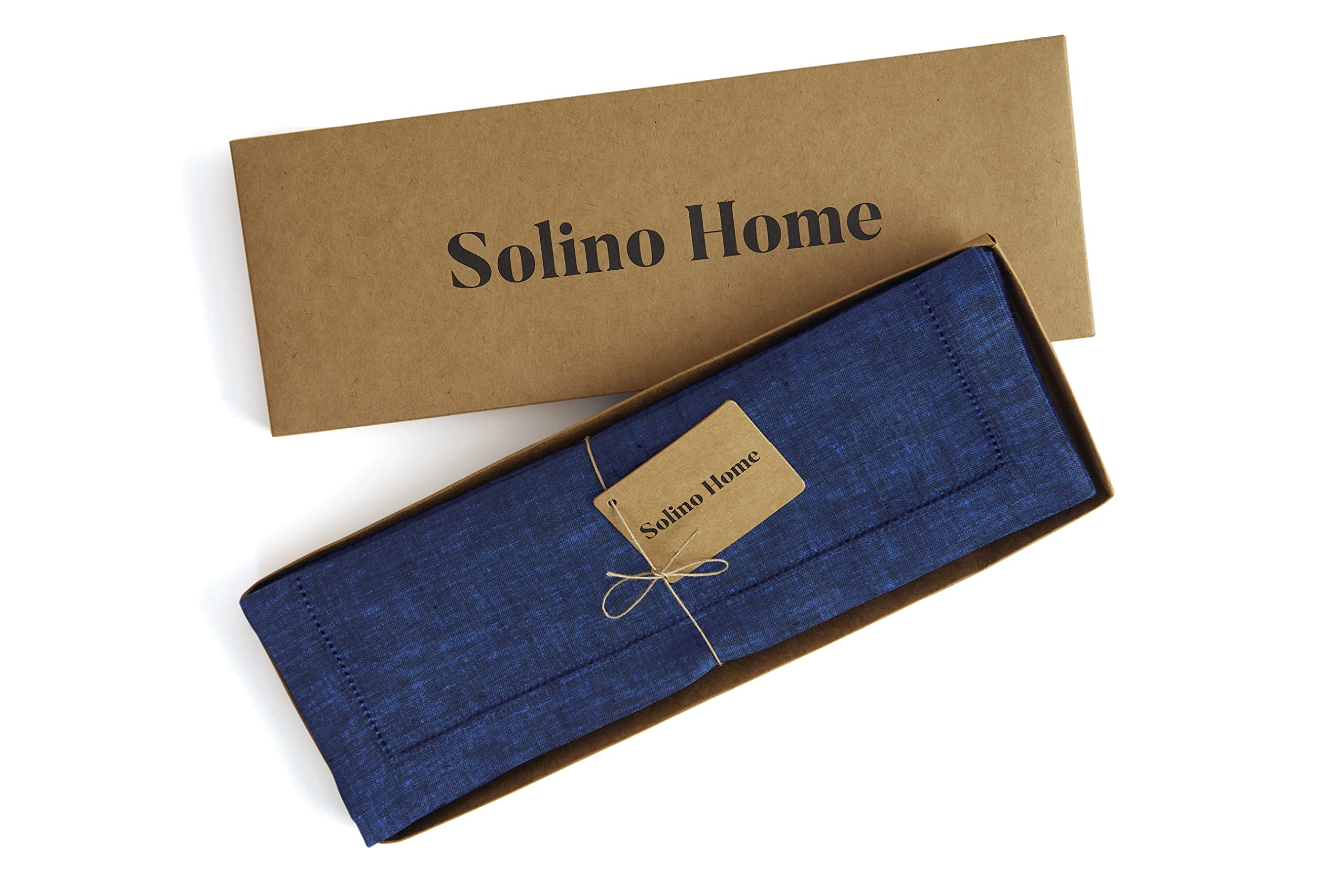 Solino Home Royal Blue Linen Placemats Set of 4 - 100% Pure Linen Placemats 14 x 19 Inch - Milan Hemstitch Tablemats for Memorial Day  Kitchen - Machine Washable and Handcrafted from European Flax