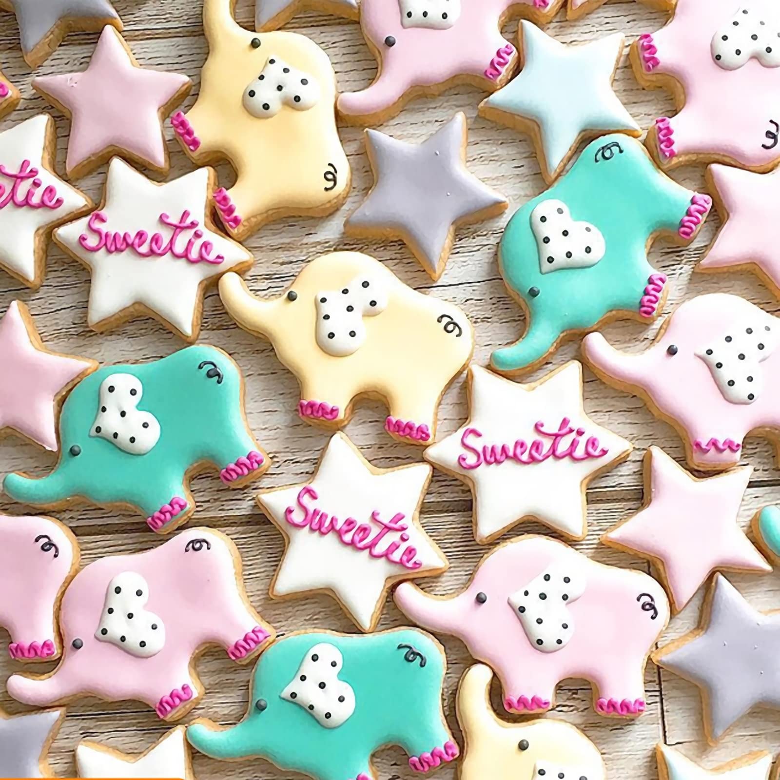 Elephant Cookie Cutter Set With Elephant Face, Cute Elephants Animal Shapes - Stainless Steel Baby Shower Cake Mold Fondant Deco