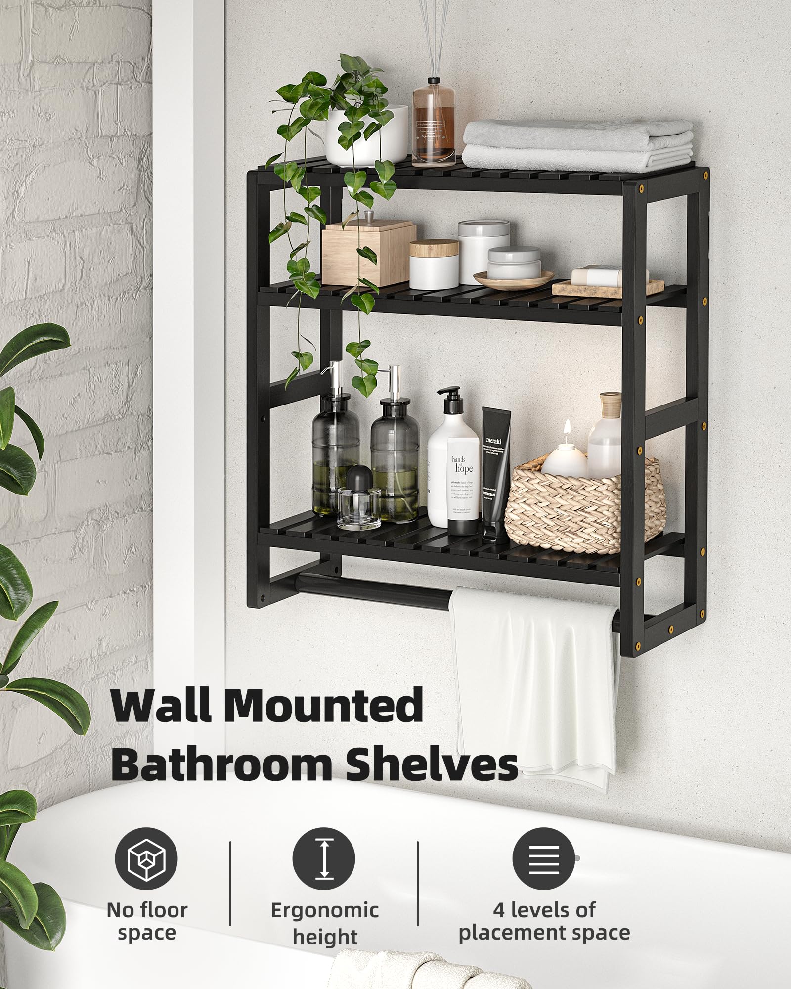 Galood Over The Toilet Storage Space Saver Bathroom Shelves with Towel Racks for Wall, 3 Tier Bamboo Toilet Paper Storage Corner