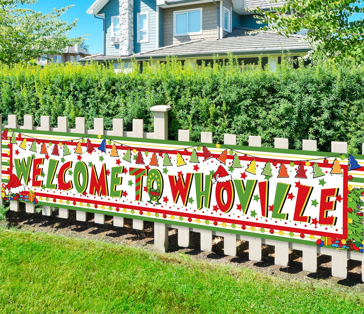 Large Whoville Christmas Decorations Banner Welcome To Whoville Yard Sign Hanging Banner Outdoor Christmas Decorations Grinch Ba