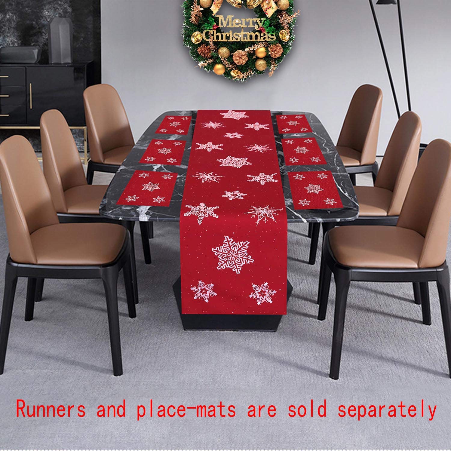 Simhomsen Small Short Embroidered Snowflakes Table Runner for Christmas Holidays (Red  14 ? 33 Inches)