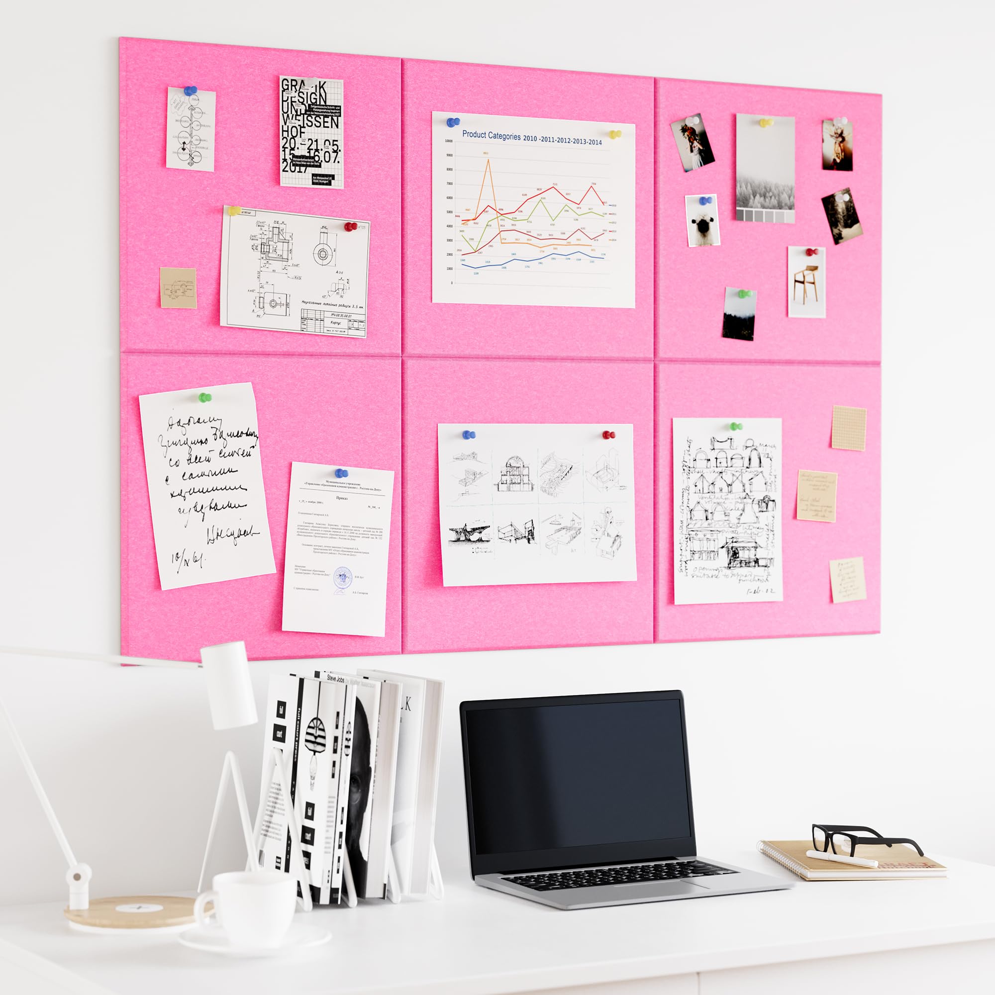Neatsure Large Cork Board for Wall, 36 x 24 Bulletin Board with Pushpins, 6 Panels Felt Tiles Tack Push Pin Board for Office, Pi