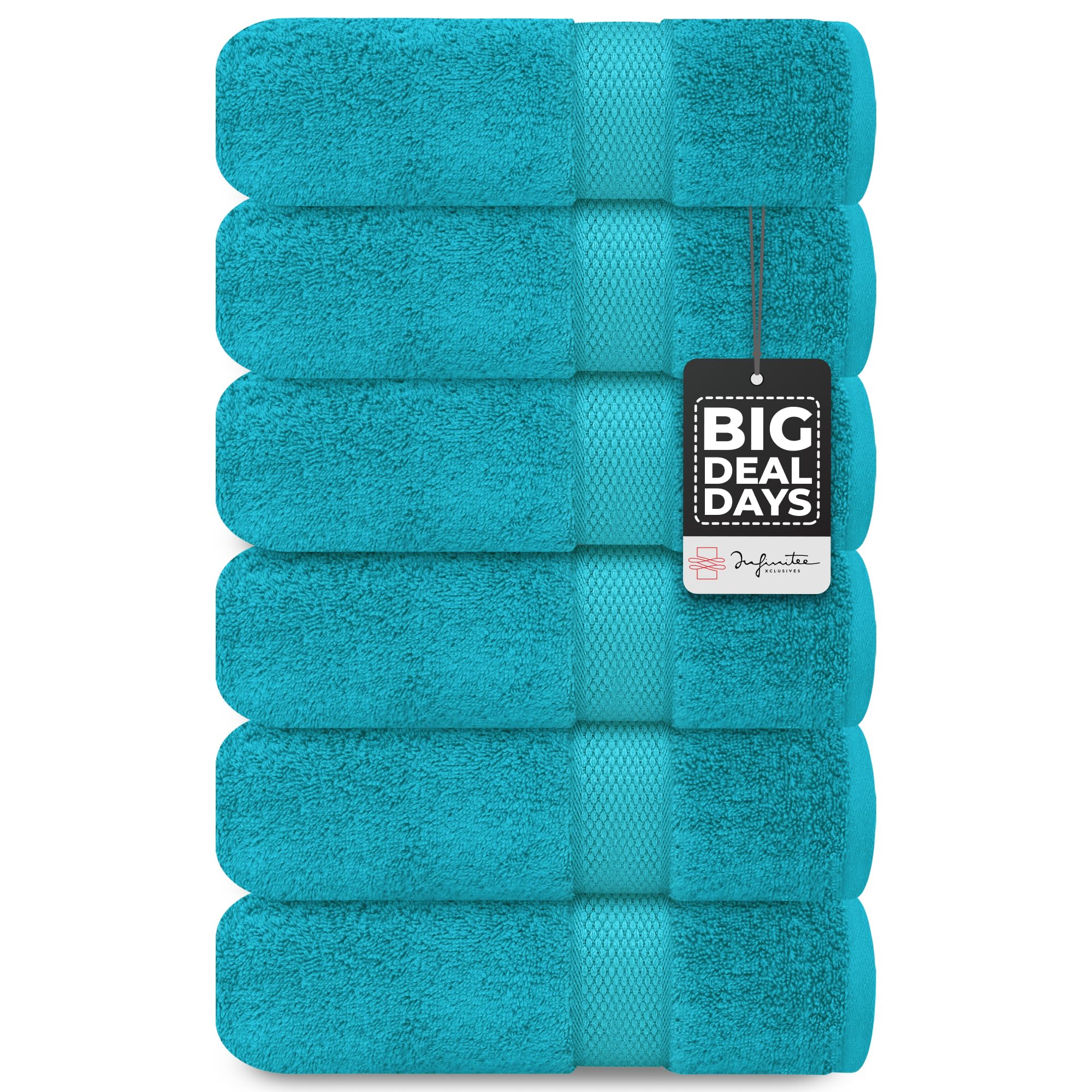 Infinitee Xclusives Premium Teal Hand Towels - Pack Of 6, 16X28 Inches Bathroom Hand Towel Set, Hotel & Spa Quality Hand Towels