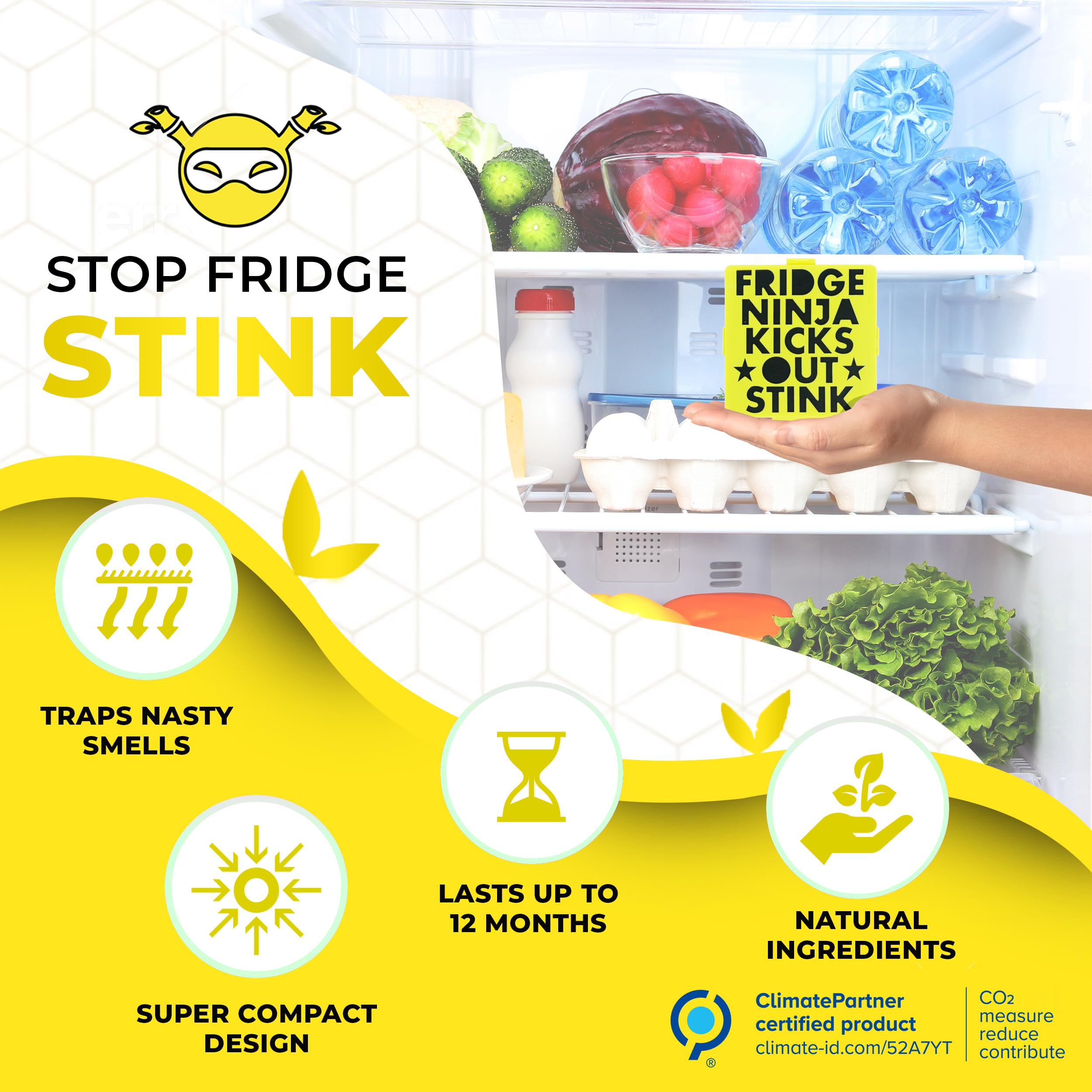 Fridge Ninja Compact Fridge Deodorizer (2 Pack) - More Effective Than Baking Soda - Compact Size Refrigerator Deodorizer Made Of