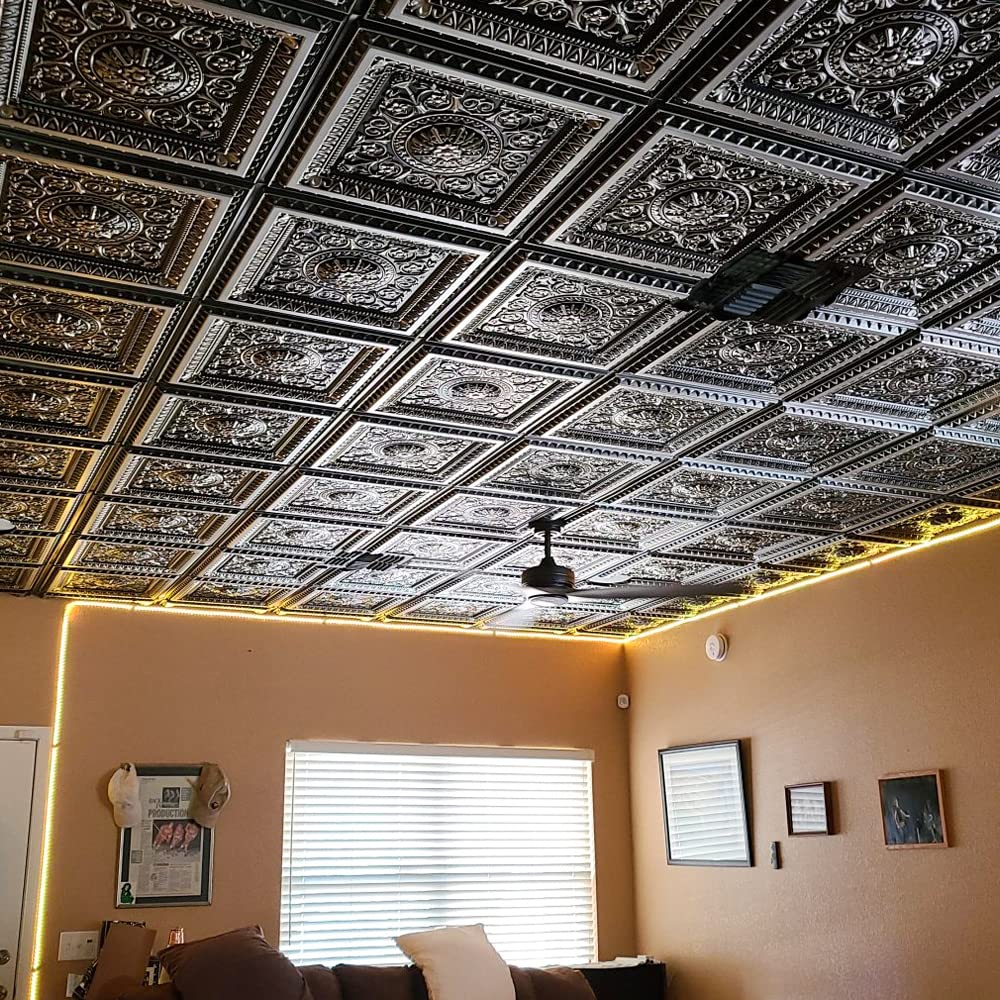From Plain To Beautiful In Hours 223as-24x24-50 La Scala PVC 2  x 2  Lay-in or Glue-up Ceiling Tile (Covers / 200 sq.ft), Antiqu
