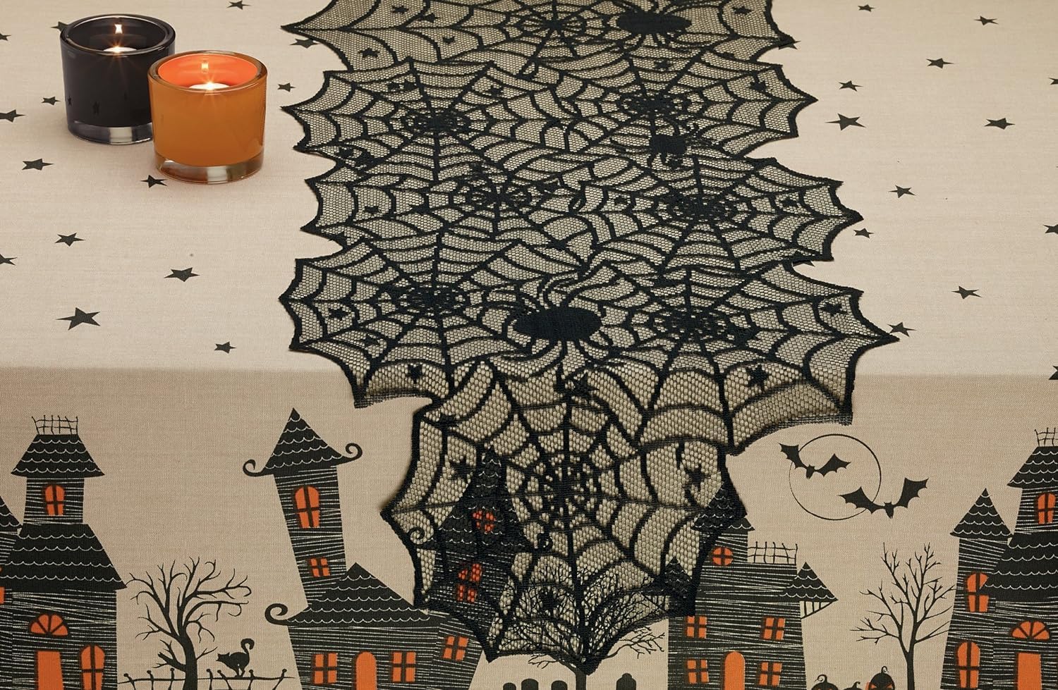 DII Black Lace Overlay Tabletop Collection Gothic Halloween Decor  Table Runner  18x72  Spider Web
