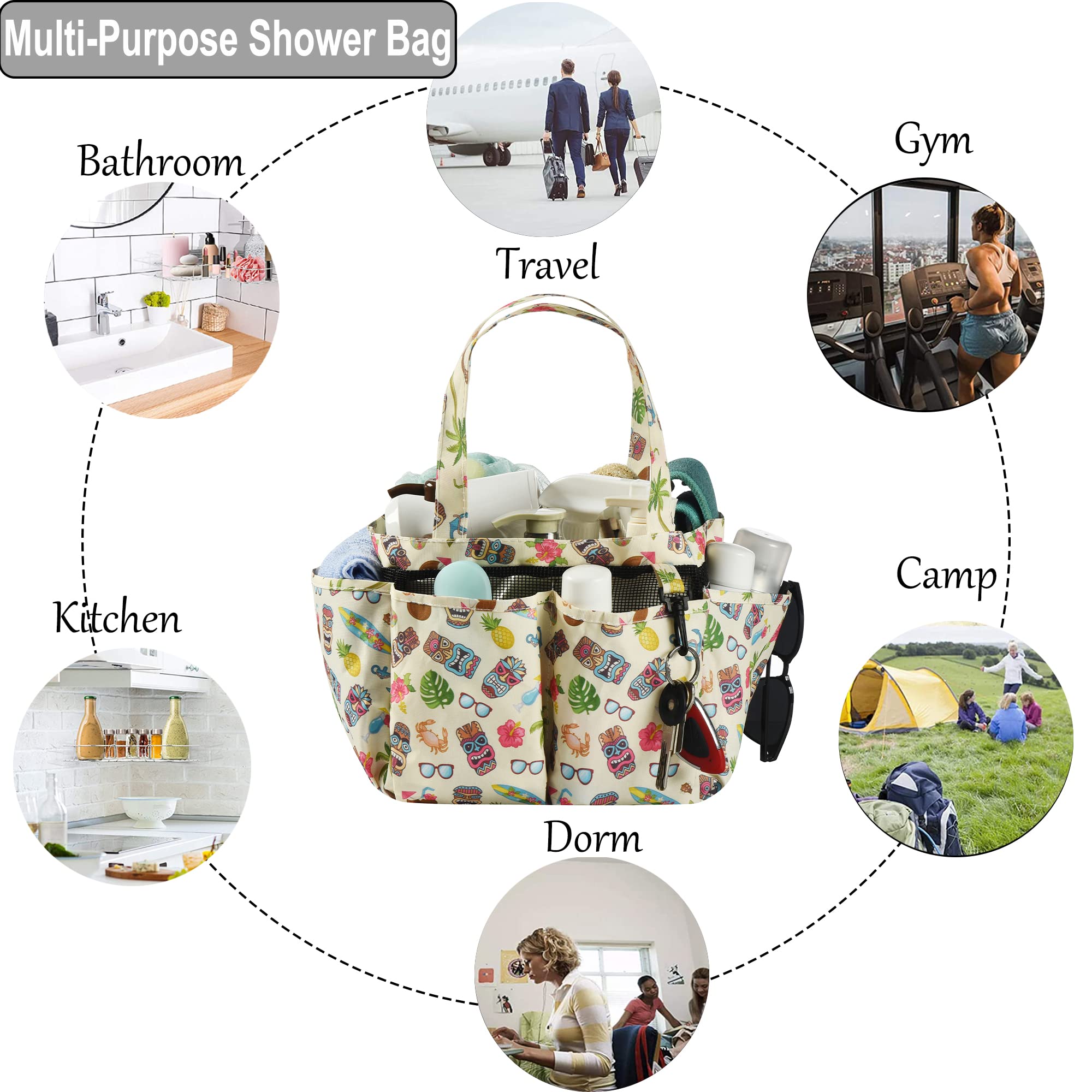 Haundry Portable Mesh Shower Caddy Bag, Large Basket Organizer With Key Hook For College Dorm Bathroom Camp Gym, Hanging Tote Ba