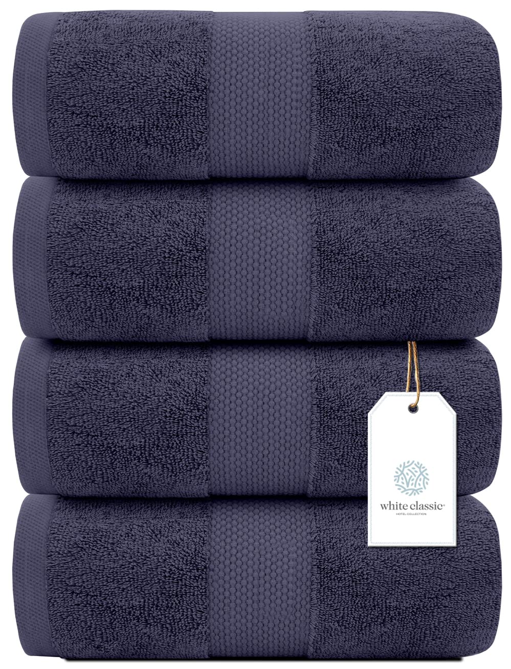 Luxury White Bath Towels Large - 100% Soft Cotton 700 GSM | Absorbent Hotel Bathroom Towel | 27 inch X 54 inch | Set of 4 | Navy