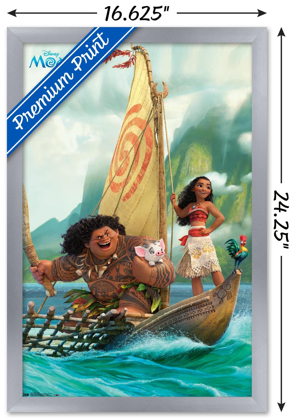 Trends International Disney Moana - Group Wall Poster, 14.72'' X 22.37'', Silver Framed Version