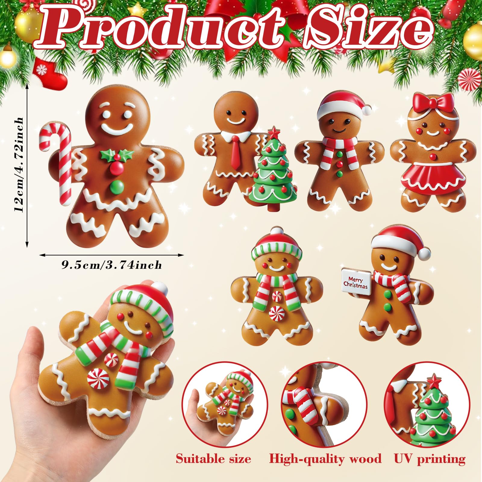 Thyle 6 Pcs Christmas Table Decorations Wooden Gingerbread Man Signs Vintage Figurine Christmas Table Centerpiece Decor for Xmas