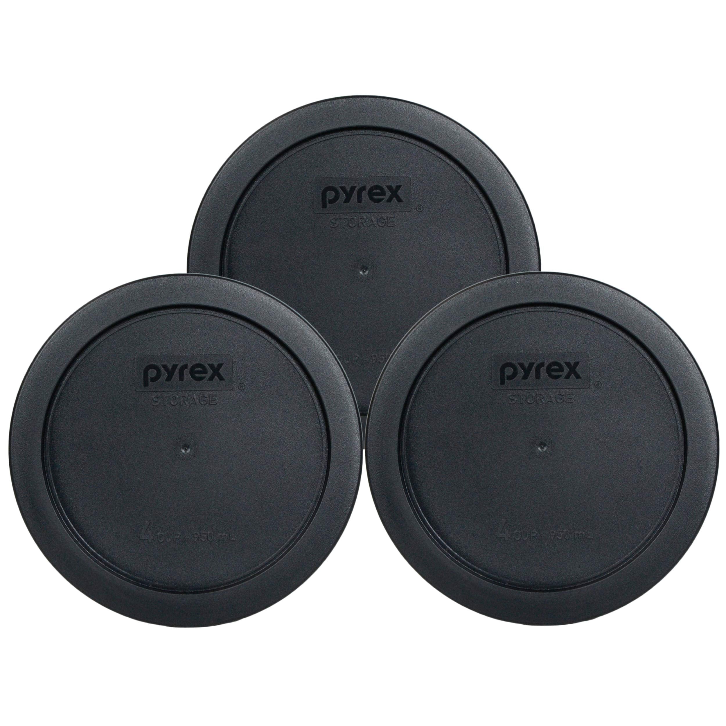 Pyrex 7201-Pc Black Round 4 Cup Plastic Food Storage Lid, Made In Usa - 3 Pack
