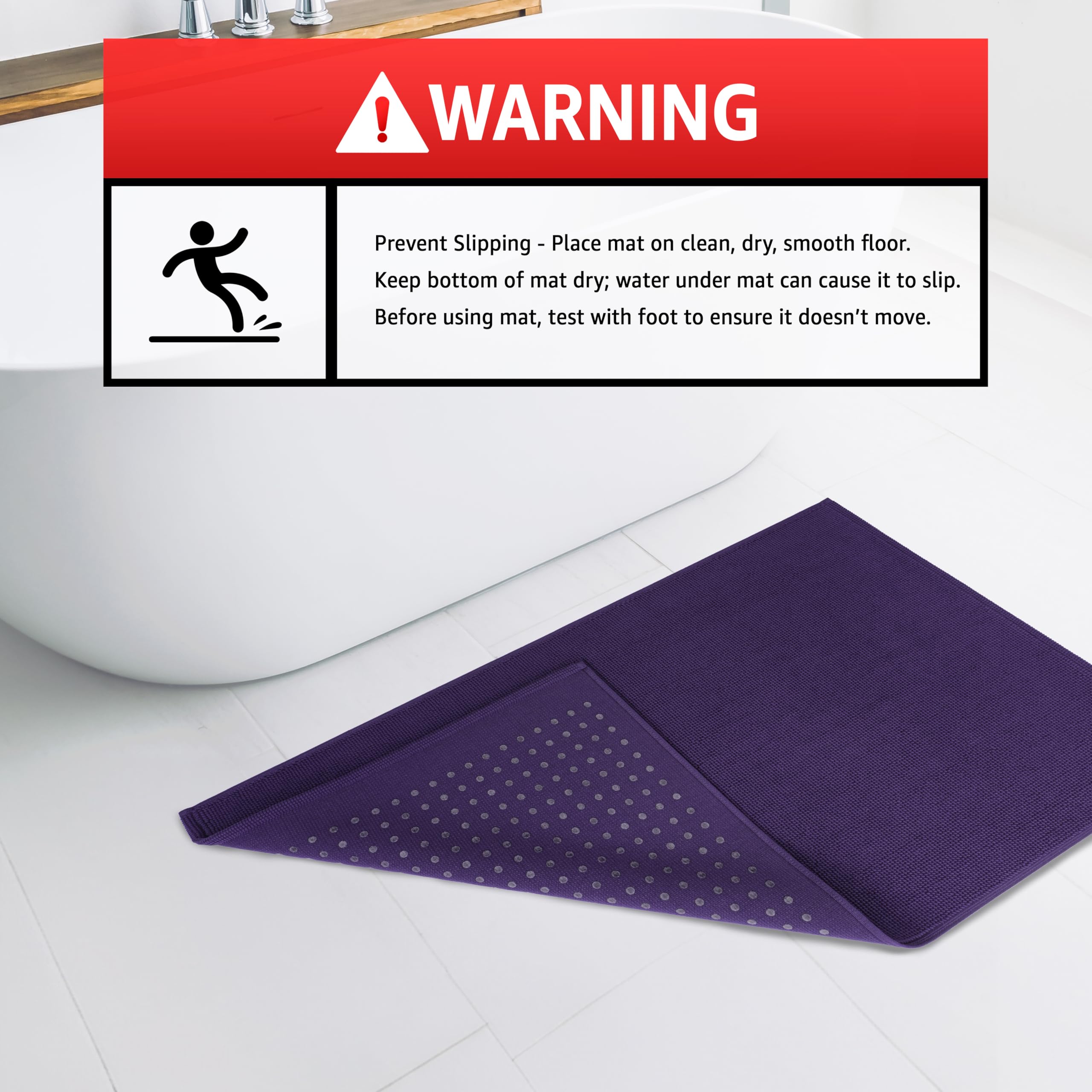 American Soft Linen Bath Rug, 20 In 34 In 100% Cotton Bath Mats Rugs For Bathroom, Non Slip Washable Shaggy Form Area Rugs, Purp