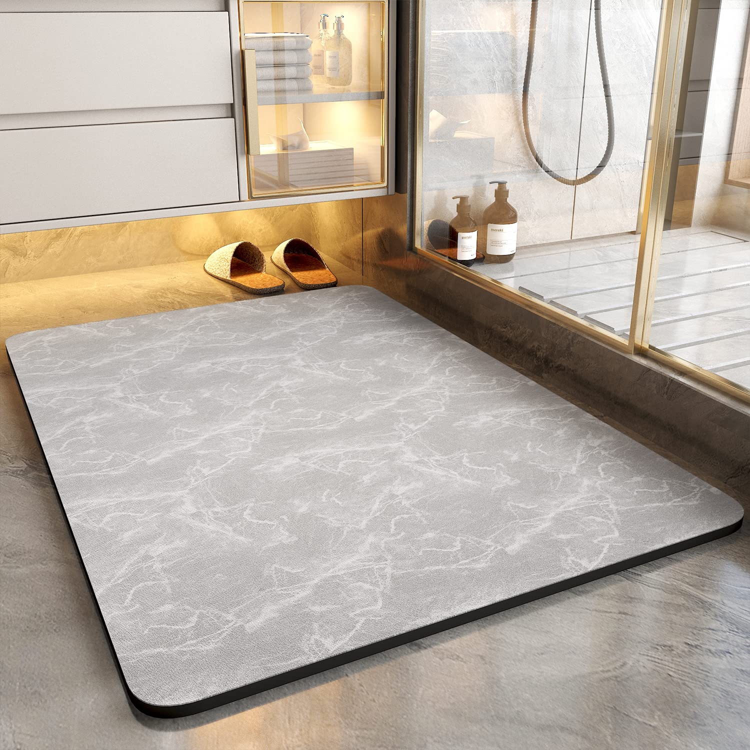 COCOER Bath Mat - Absorbent, Stain Resistant, Non Slip Bath Rug - Quick Dry Bathmat with Rubber Back-17   x28    Light Grey