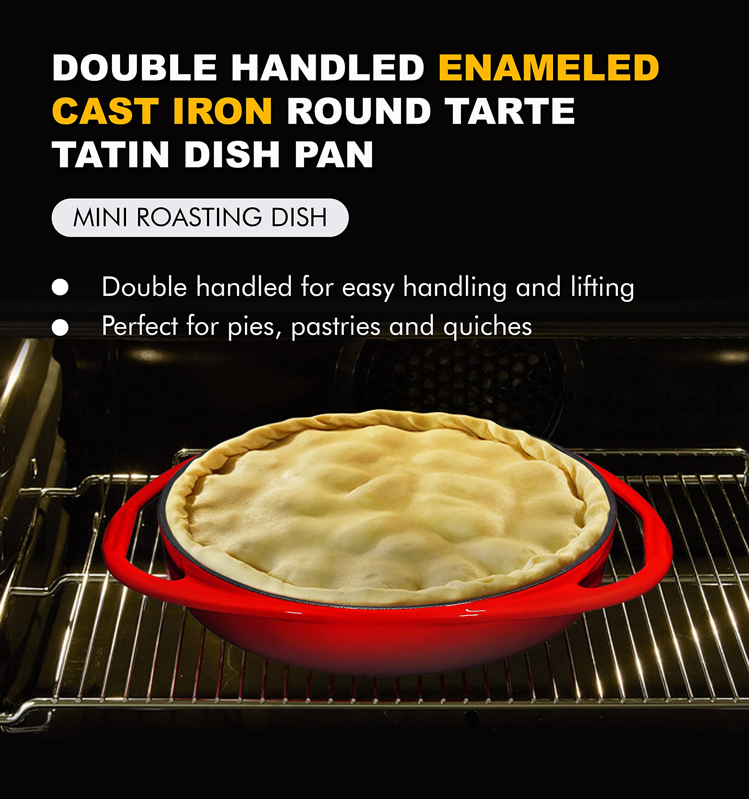 Bruntmor Enameled Cast Iron Baking Pan - 9.5 Inches Round, Non-Stick, Double Handled Tarte Tatin Dish Pan - Ideal For Lasagna, C