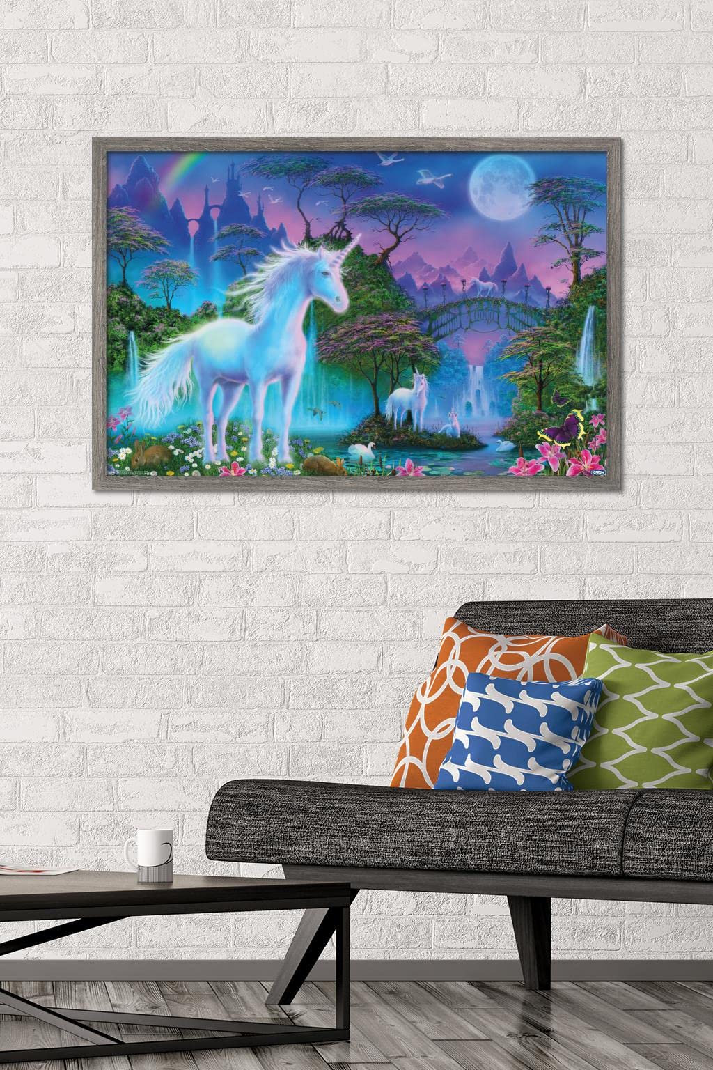 Trends International Unicorn Meadow Wall Poster, 22.375'' X 34'', Barnwood Framed Version