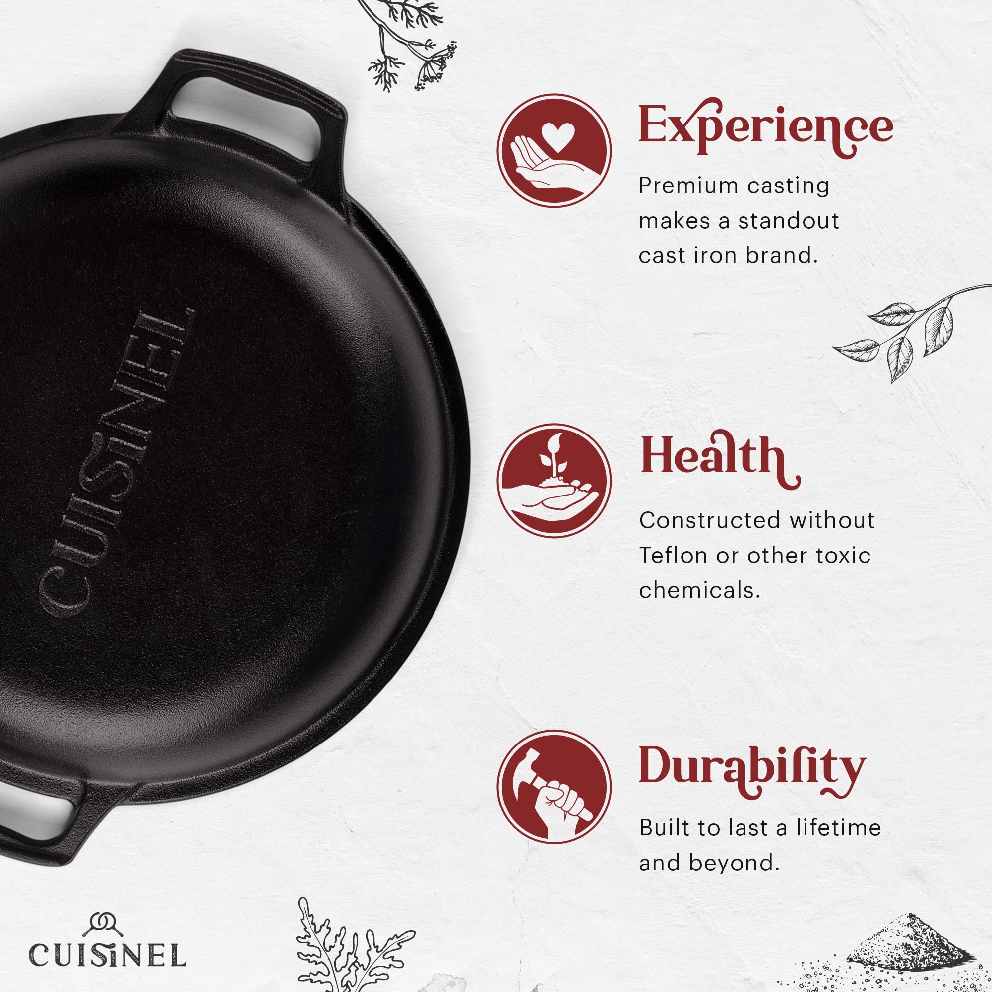 Cuisinel Cast Iron Dutch Oven 7-Quart - Pre-Seasoned 2-In-1 Deep Pot Multi-Cooker - Combo Lid Doubles As 12 Skillet Frying Pan