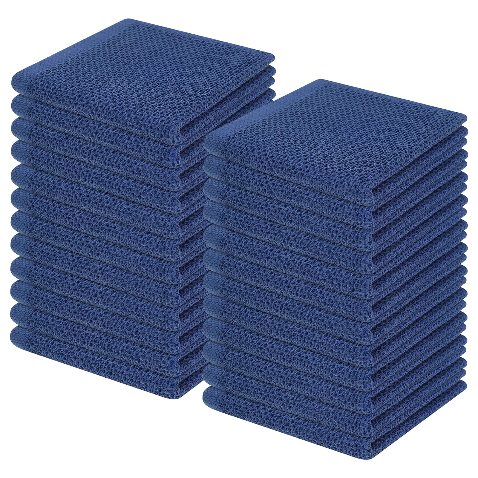 Homaxy 100% Cotton Waffle Weave Kitchen Dish Cloths, Ultra Soft Absorbent Quick Drying Dish Towels, 12 x 12 Inches, 24-Pack, Nav