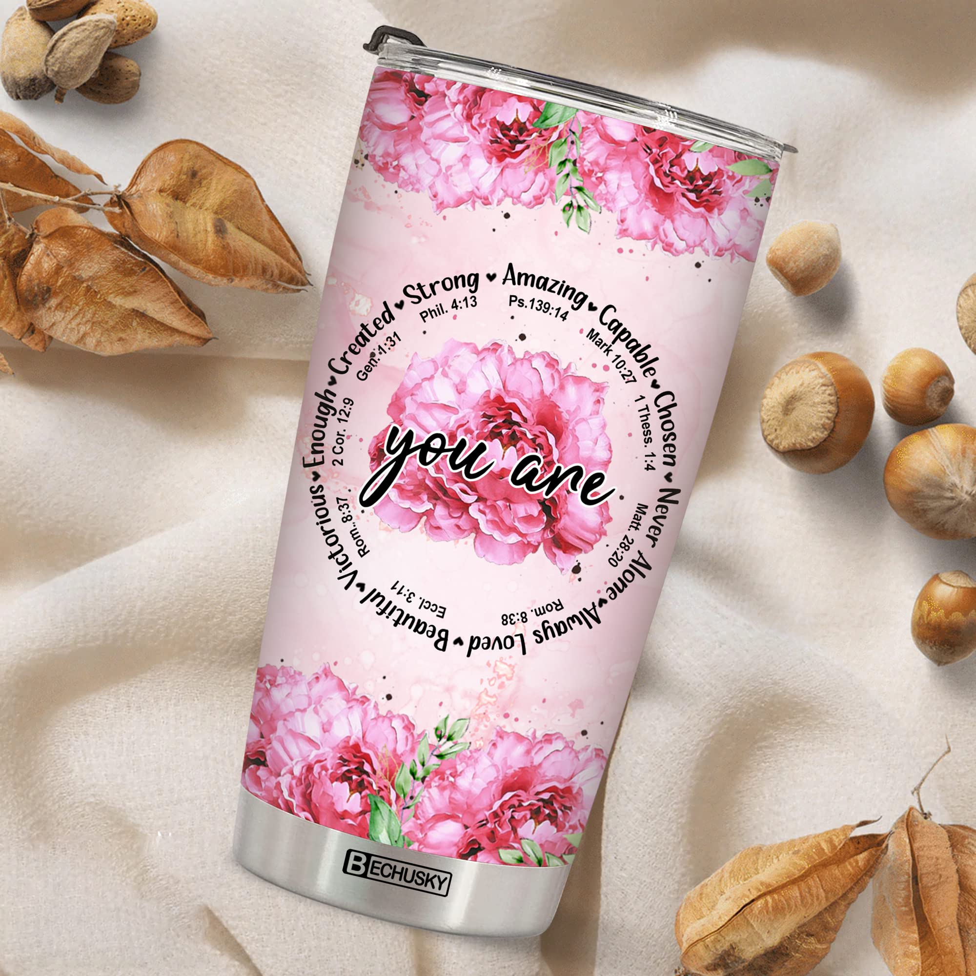 Bechusky Christian Tumbler Bible Verse Tumbler Christian Floral Christian Gifts For Women Faith Inspirational Gifts For Women Re