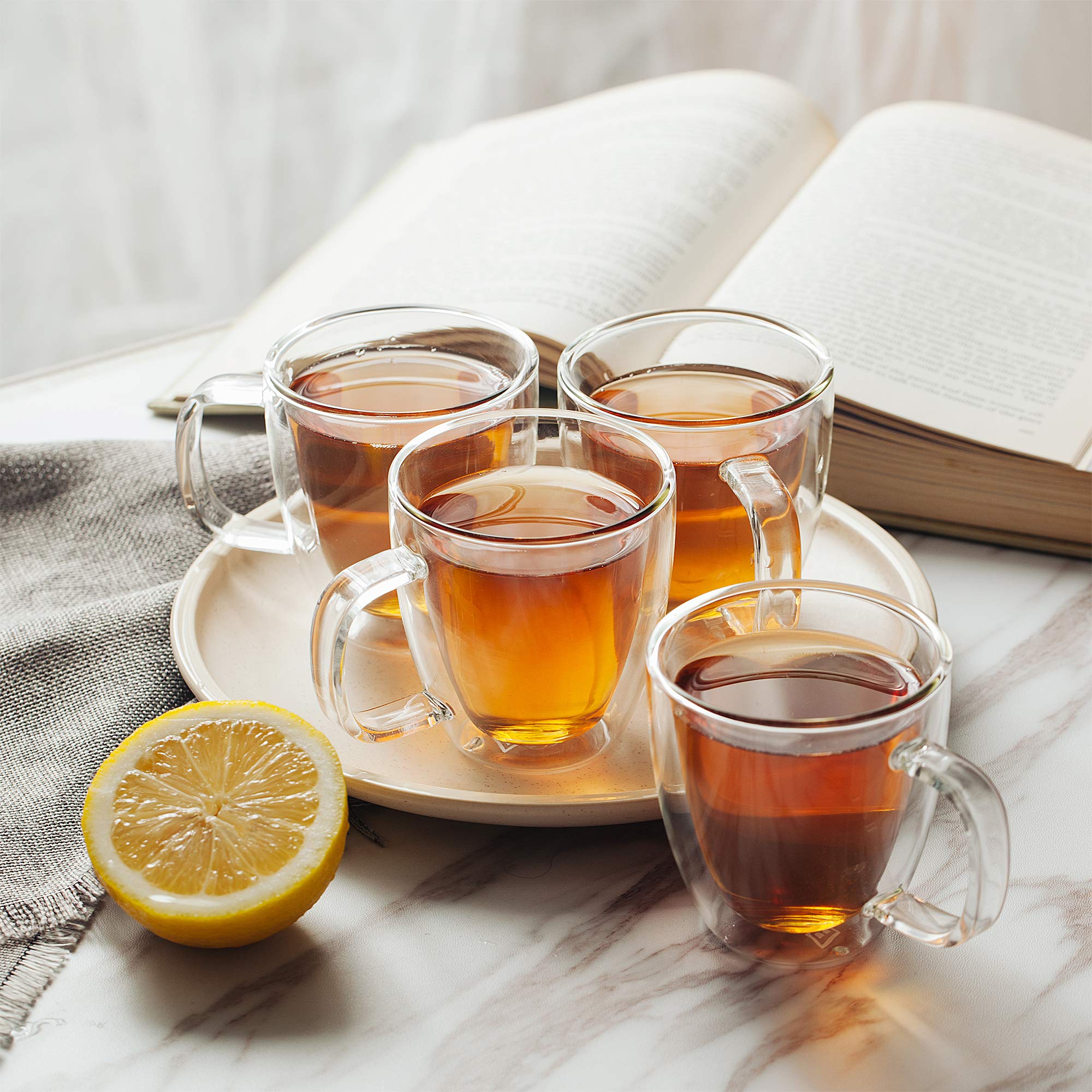 Btat- Double Wall Glass Cups, Set Of 4 (8 Oz, 240 Ml), Tea Cups, Glass Coffee Mugs, Cappuccino Cups, Latte Cups, Latte Mug, Clea