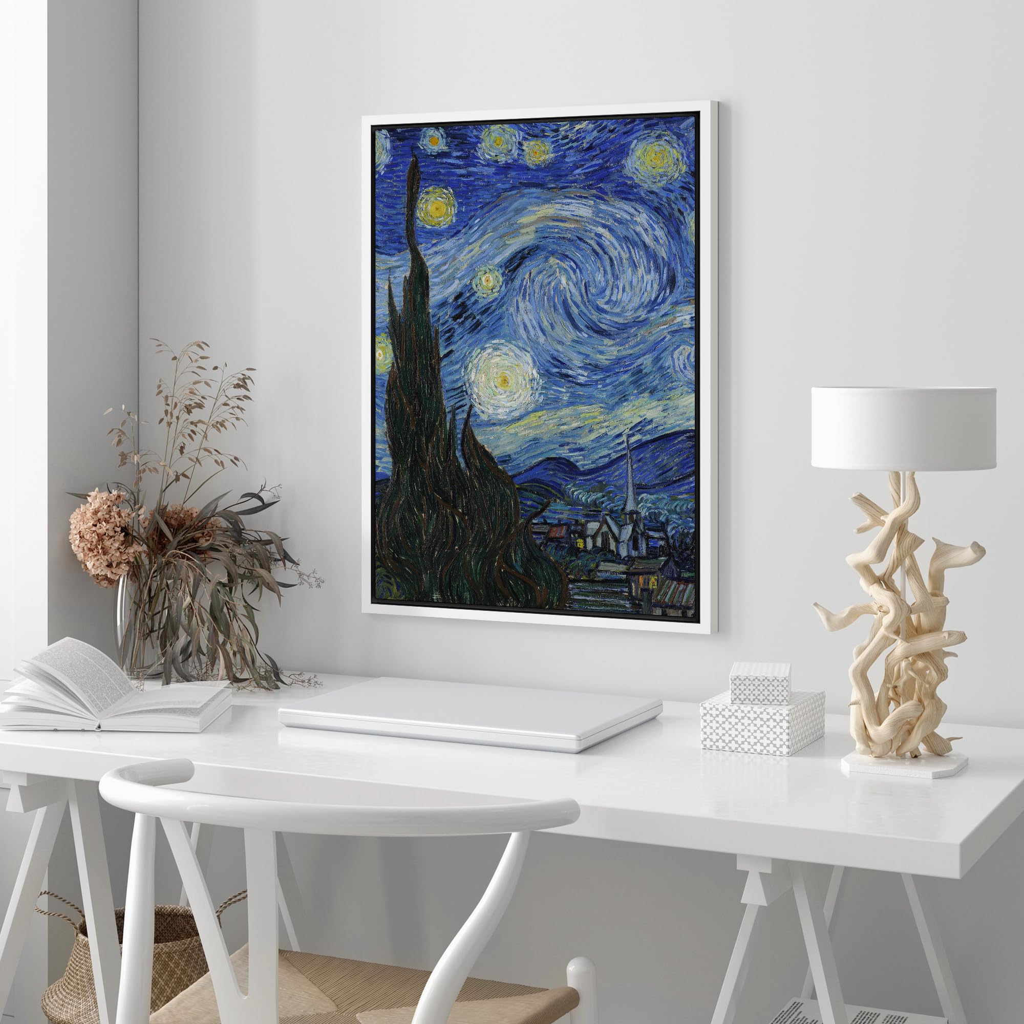Wall26 Framed Canvas Print Wall Art Starry Night By Vincent Van Gogh Nature Wilderness Illustrations Modern Art Decorative Flora