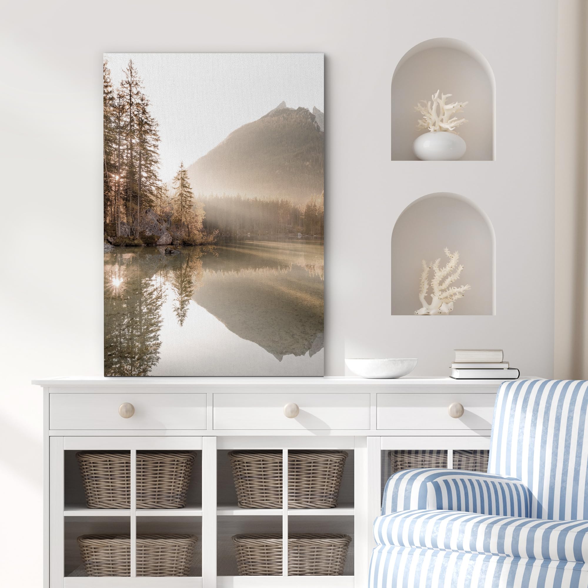 Signford Canvas Print Wall Art Autumn Reflections On Mountain Lake Golden Foliage And Serene Nature Photography Realism Decorati