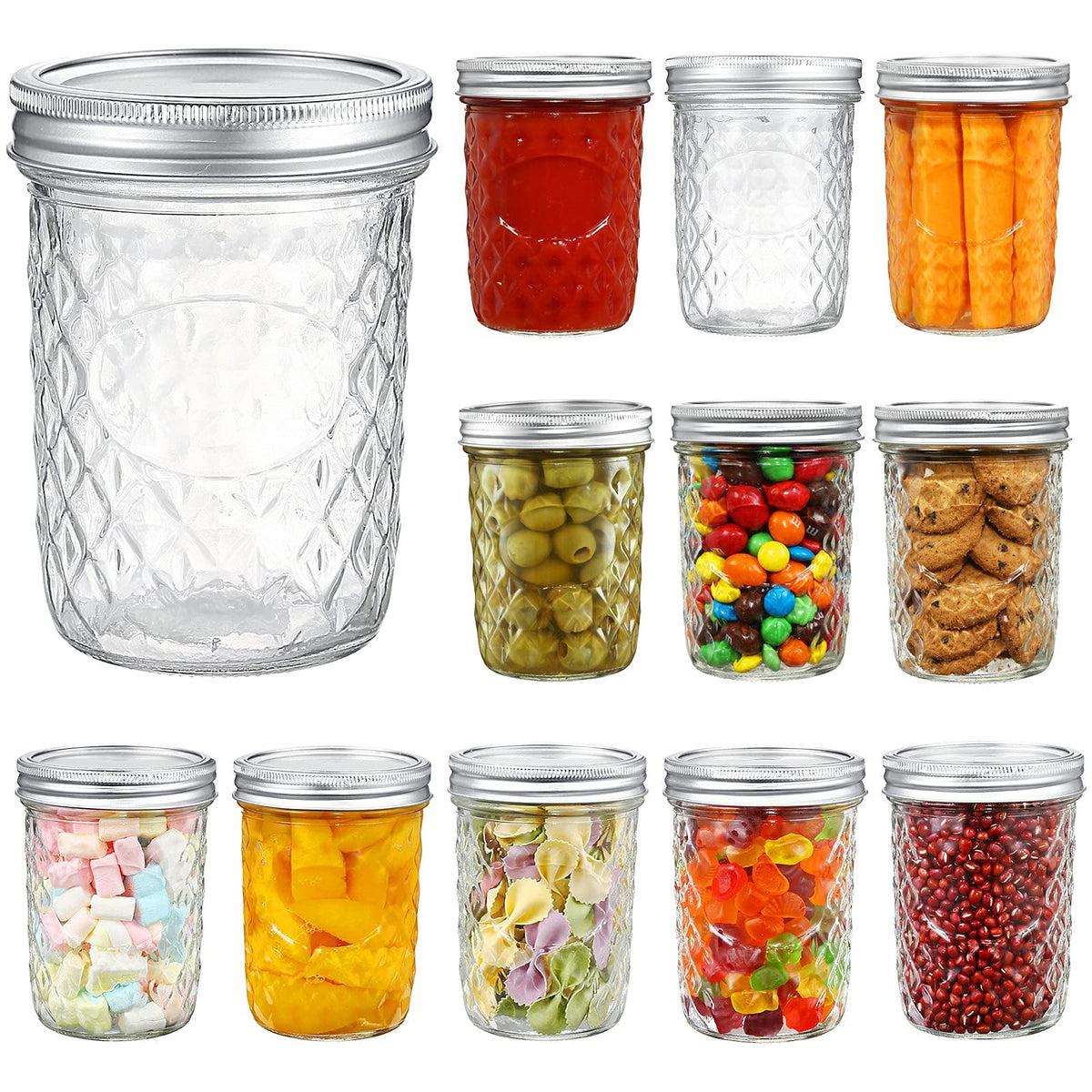 Yeboda 16 Oz Mason Jars Wide Mouth Canning Jars 12 Pack Glass Jars With Silver Metal Airtight Lids And Bands For Jam, Honey, Wed