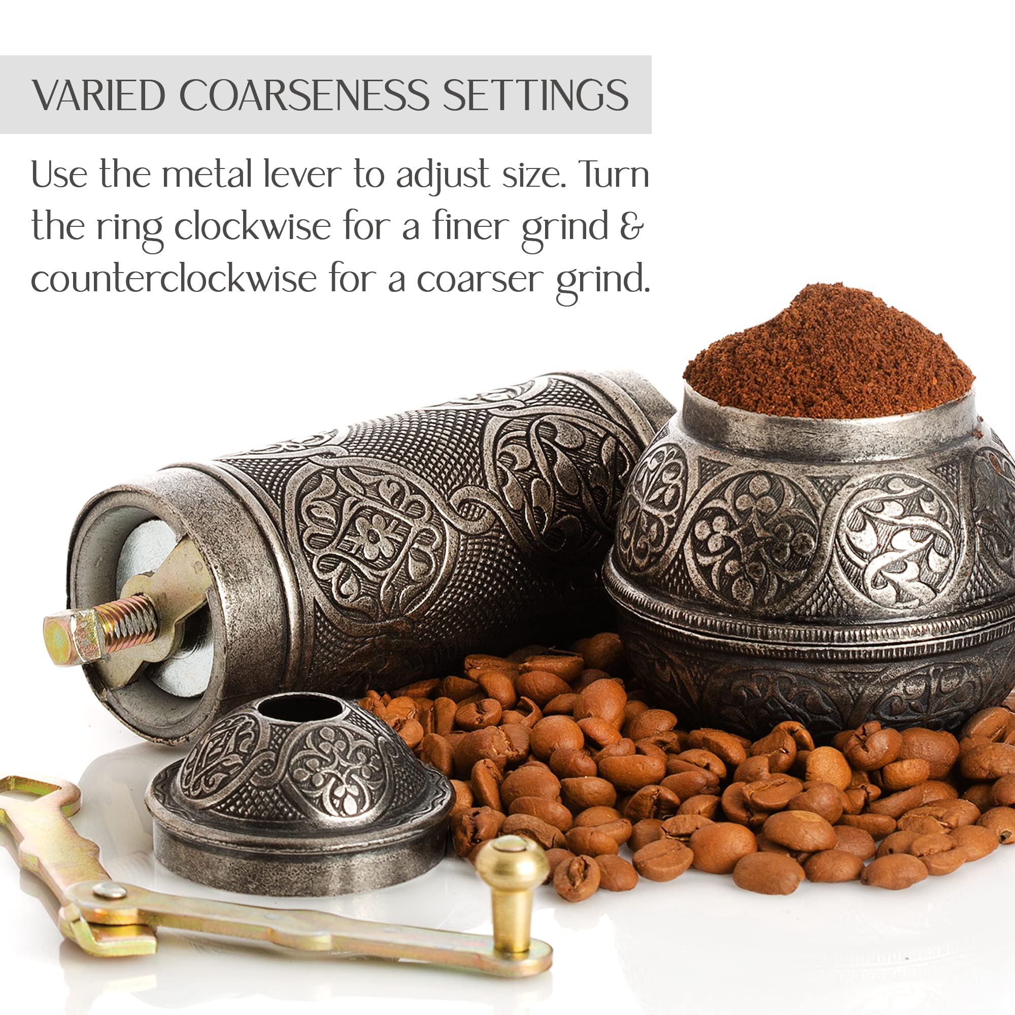 Crystalia Refillable Coffee Grinder, Authentic Manual Mill With Adjustable Grinder, Metal Coffee Mill With Handle, Antique Coffe