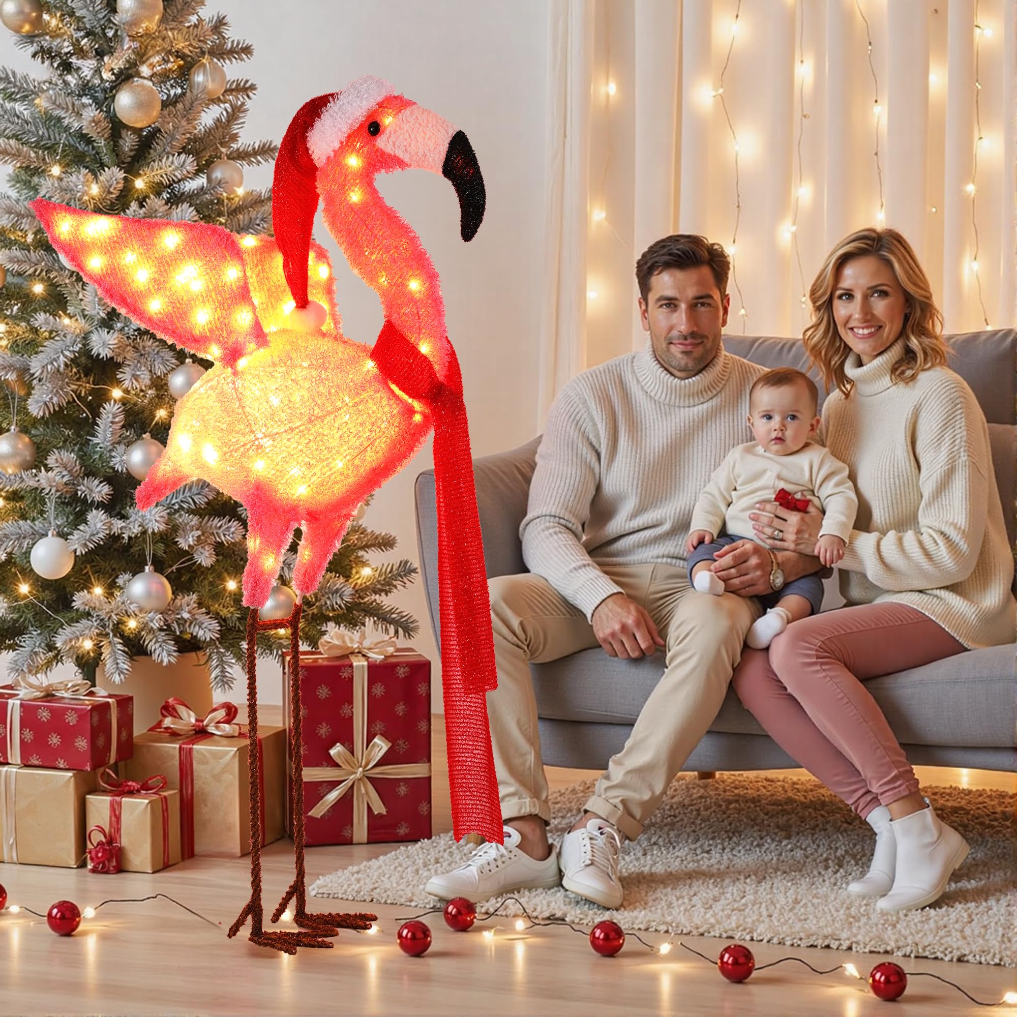 Christmas Flamingo Decorations Outdoor, Lighted Christmas Flamingo,Birthday Xmas Gifts for Women Mom,for Party Indoor, Outdoor,