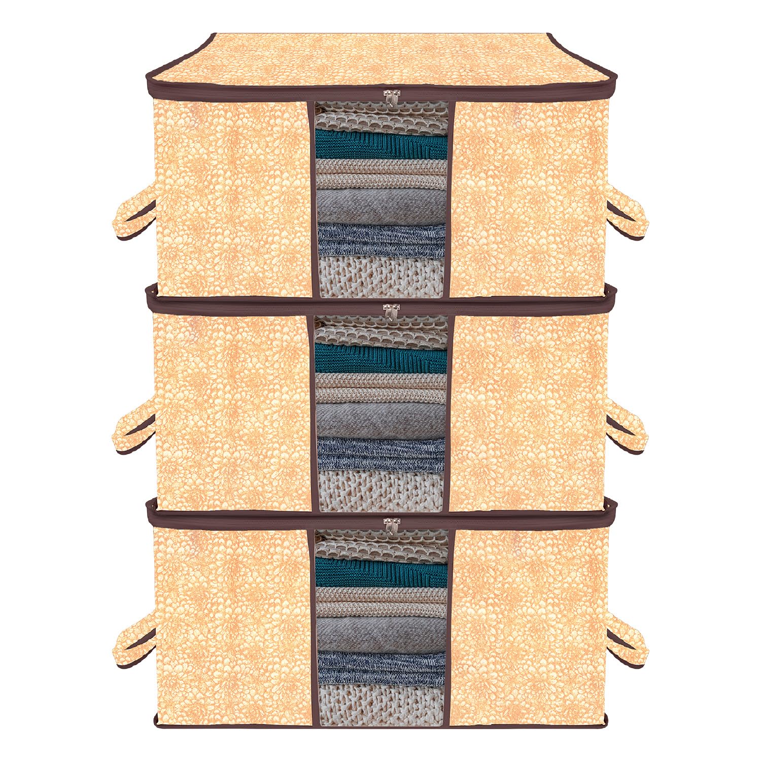 Kuber Industries Underbed Storage Bag|NonWoven Floral Print Blanket Cover|Razai Cover|Duvet Cover Transparent Window & Handle|L