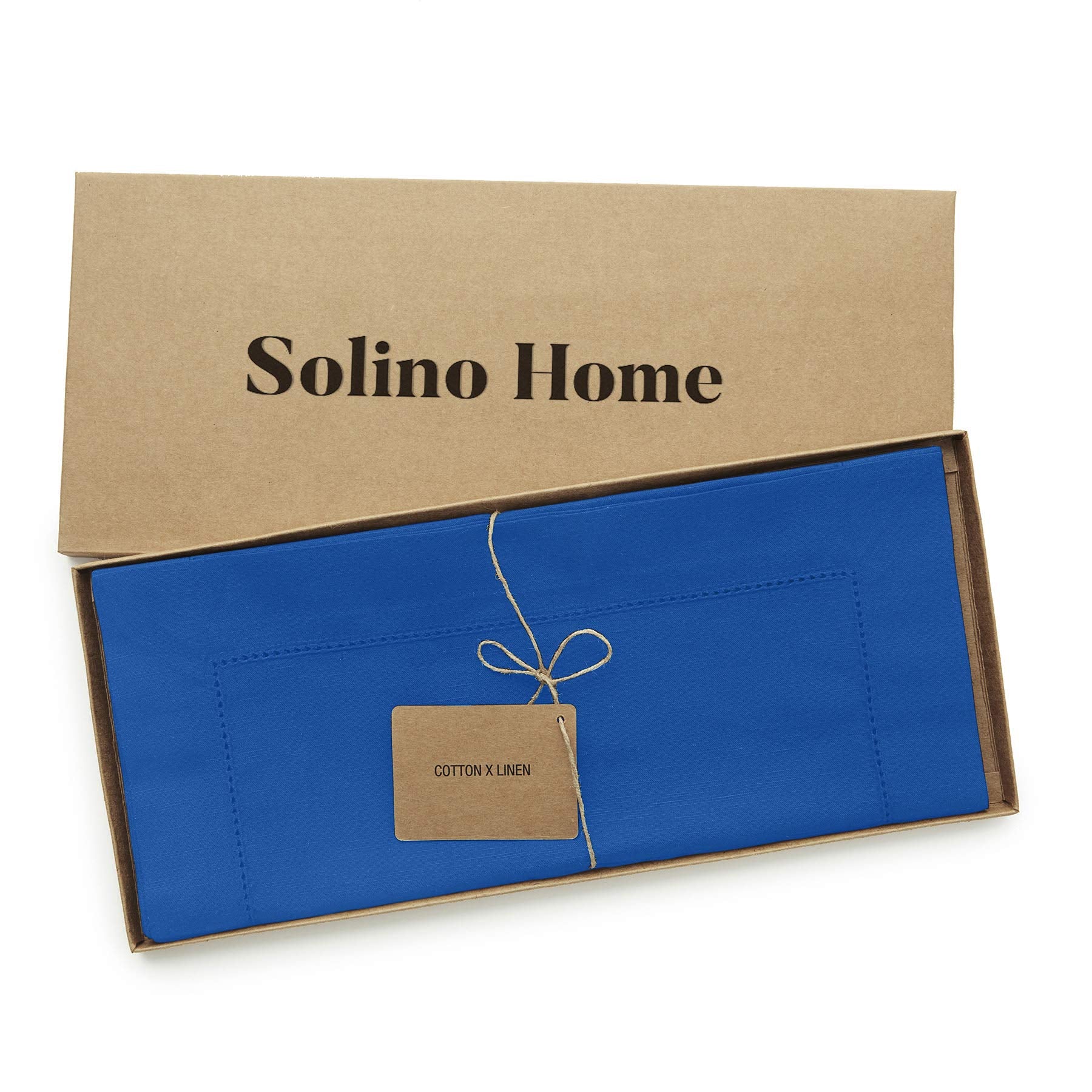 Solino Home Blue Table Runner 36 Inch - Cotton Linen Hemstitch Christmas Table Runner 14 X 36 Inch - Machine Washable Scarf Dini