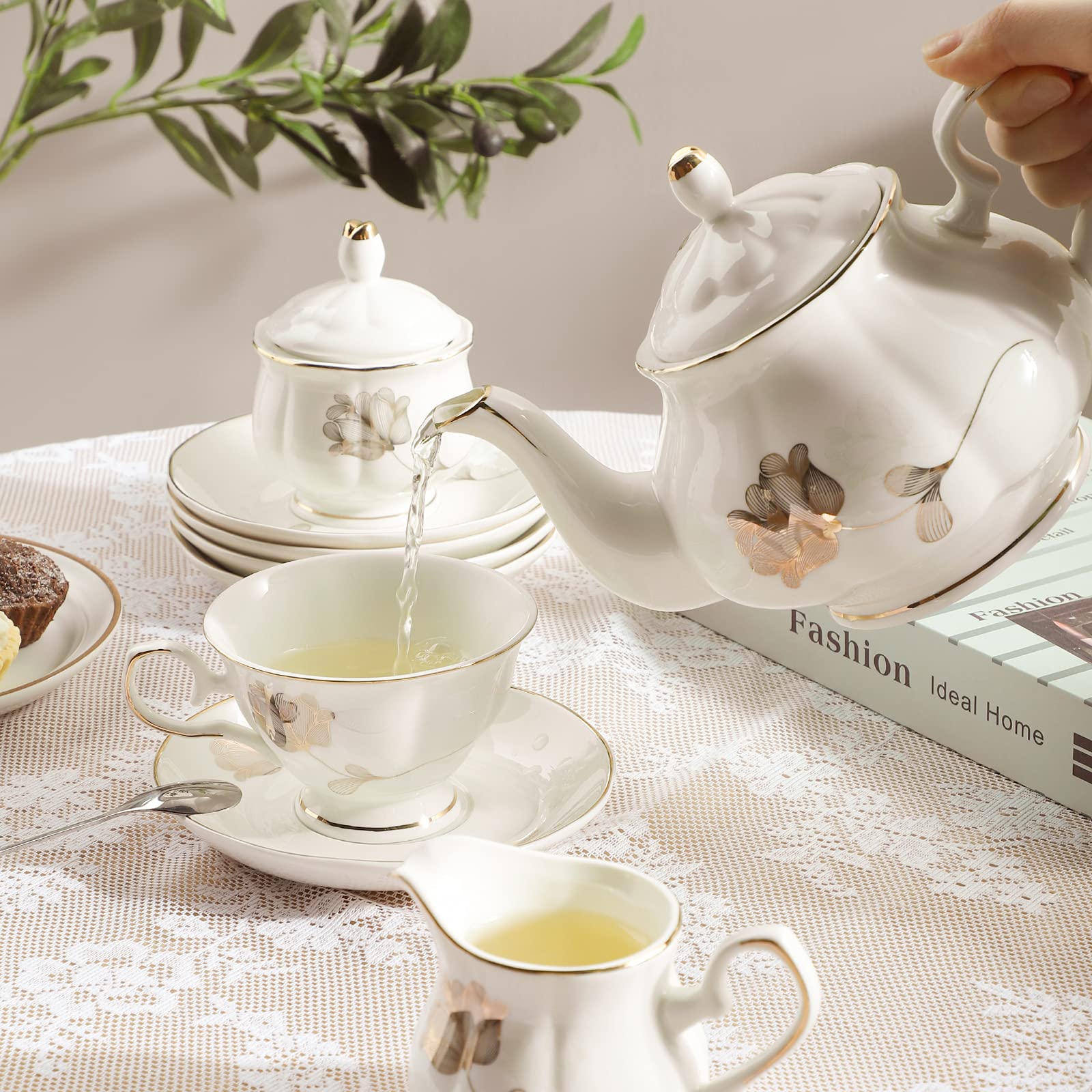 Chenp.Hmc Porcelain Ceramic 22-Piece Tea Set, Teapot And Cup Set, 30.7 Ounces, For 6, Gift Sets, Tea Or Coffee Lovers, Wedding,