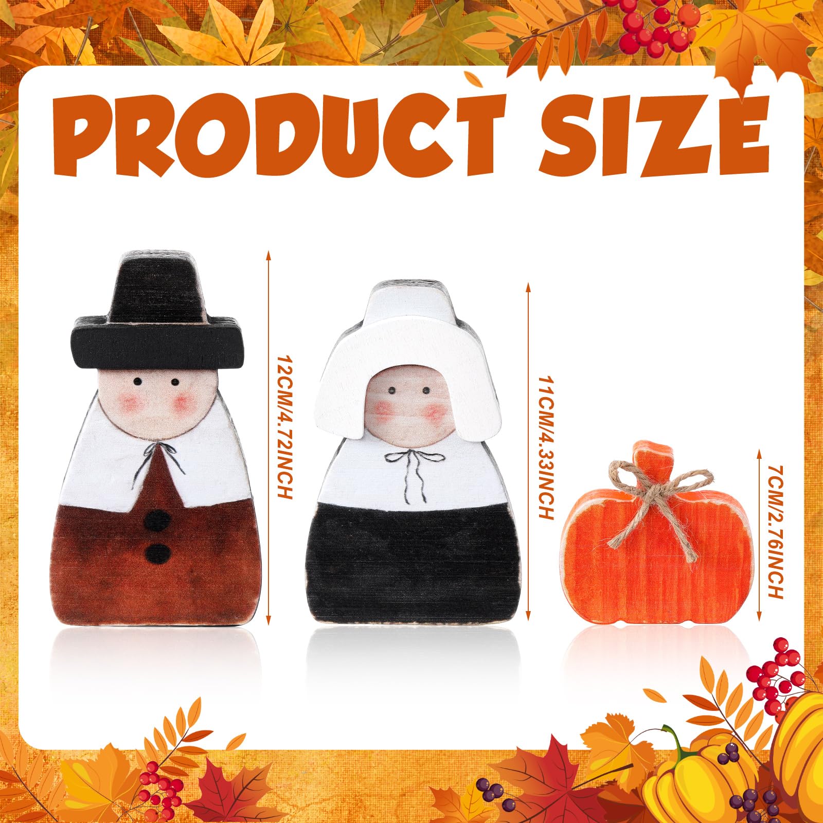 Colingmill 3 Pcs Fall Thanksgiving Decorations Fall Wooden Turkey Pilgrim Couple Table Sign Thanksgiving Standing Tabletop Decor