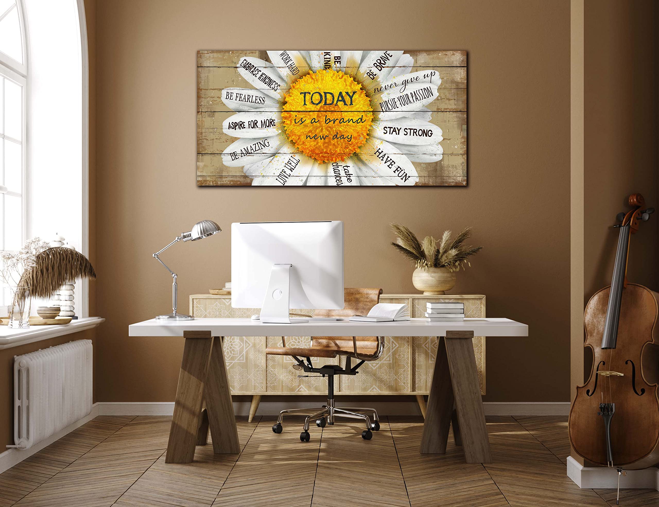 Yellow Wall Decor for Living Room - Flower Canvas Wall-Art for Bedroom Inspirational Posters for Women - Daisy Wall Decor Ready to Hang Size 20'' x 40''