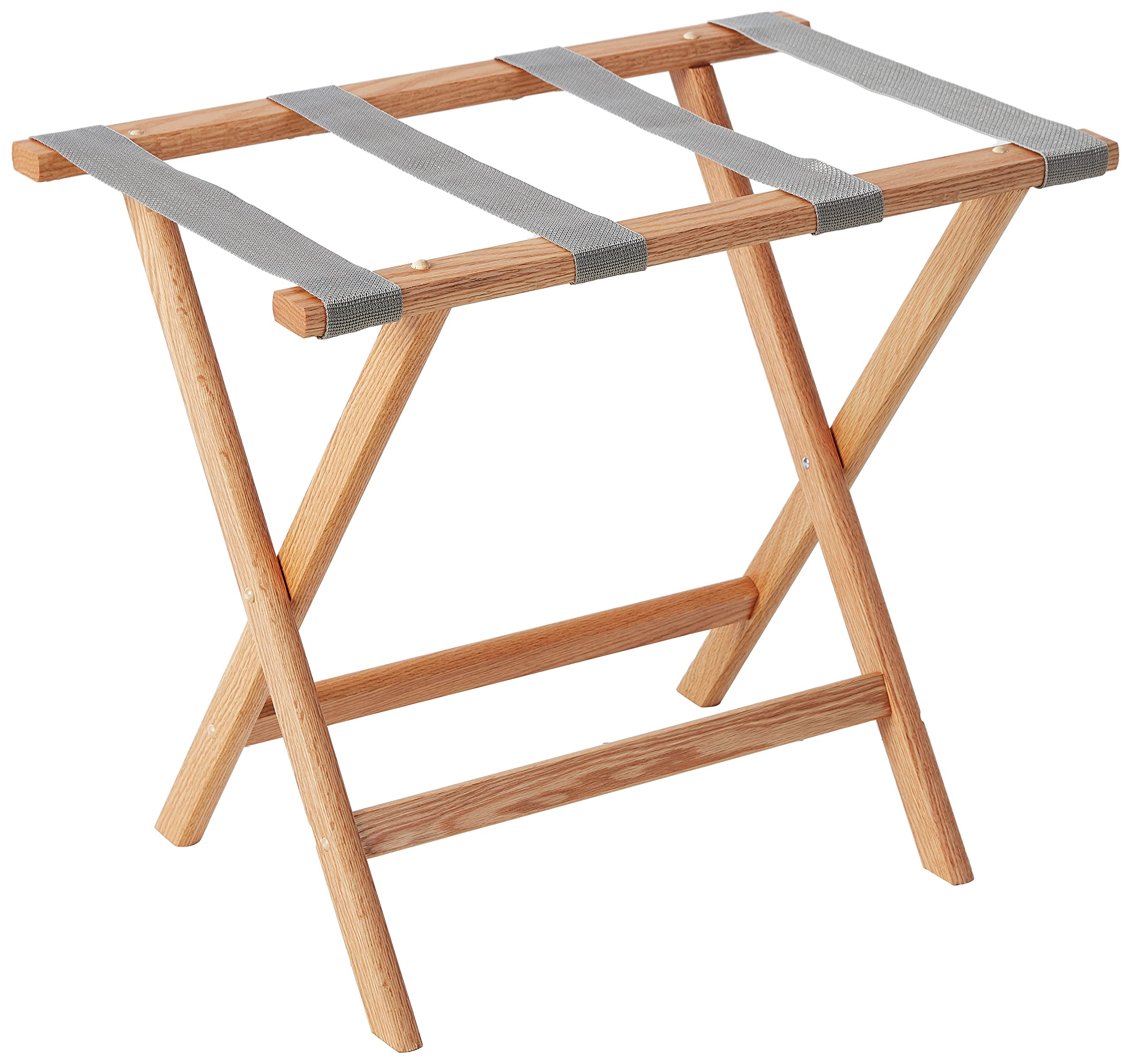 Wooden Mallet Deluxe Straight Leg Luggage Rack  Grey Straps  Light Oak