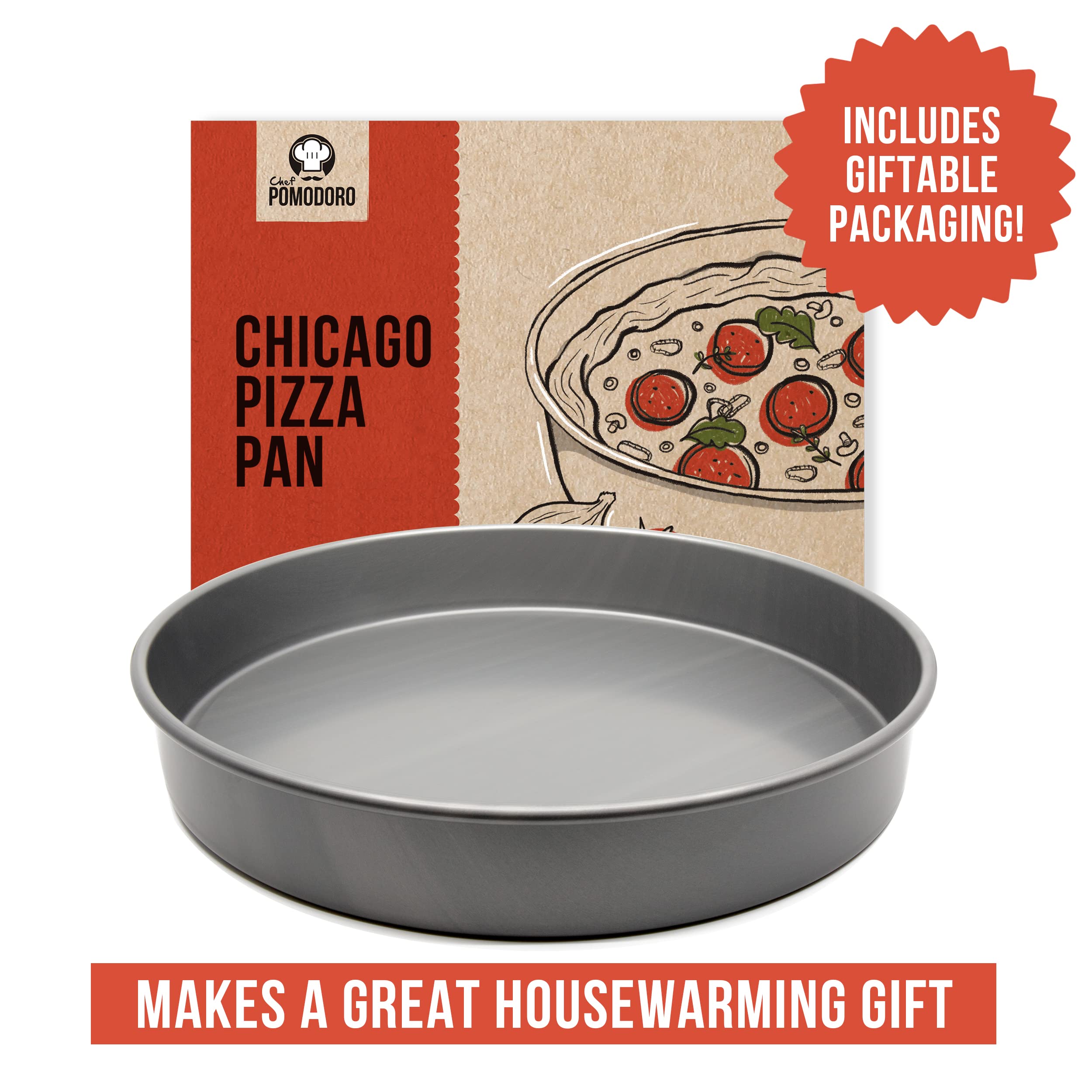 Chef Pomodoro Chicago Deep Dish Pizza Pan 12 Inch, Hard Anodized Aluminum Pizza Pan For Oven, Pre-Seasoned Bakeware Kitchenware,