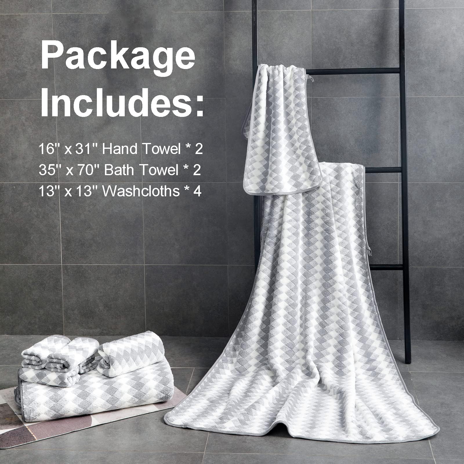 8 Piece Bathroom Towel Set Gray |2 Oversized Large Bath Towels Sheet,2 Hand Towels And 4 Washcloths| 600Gsm Ultra Soft Luxury Pr