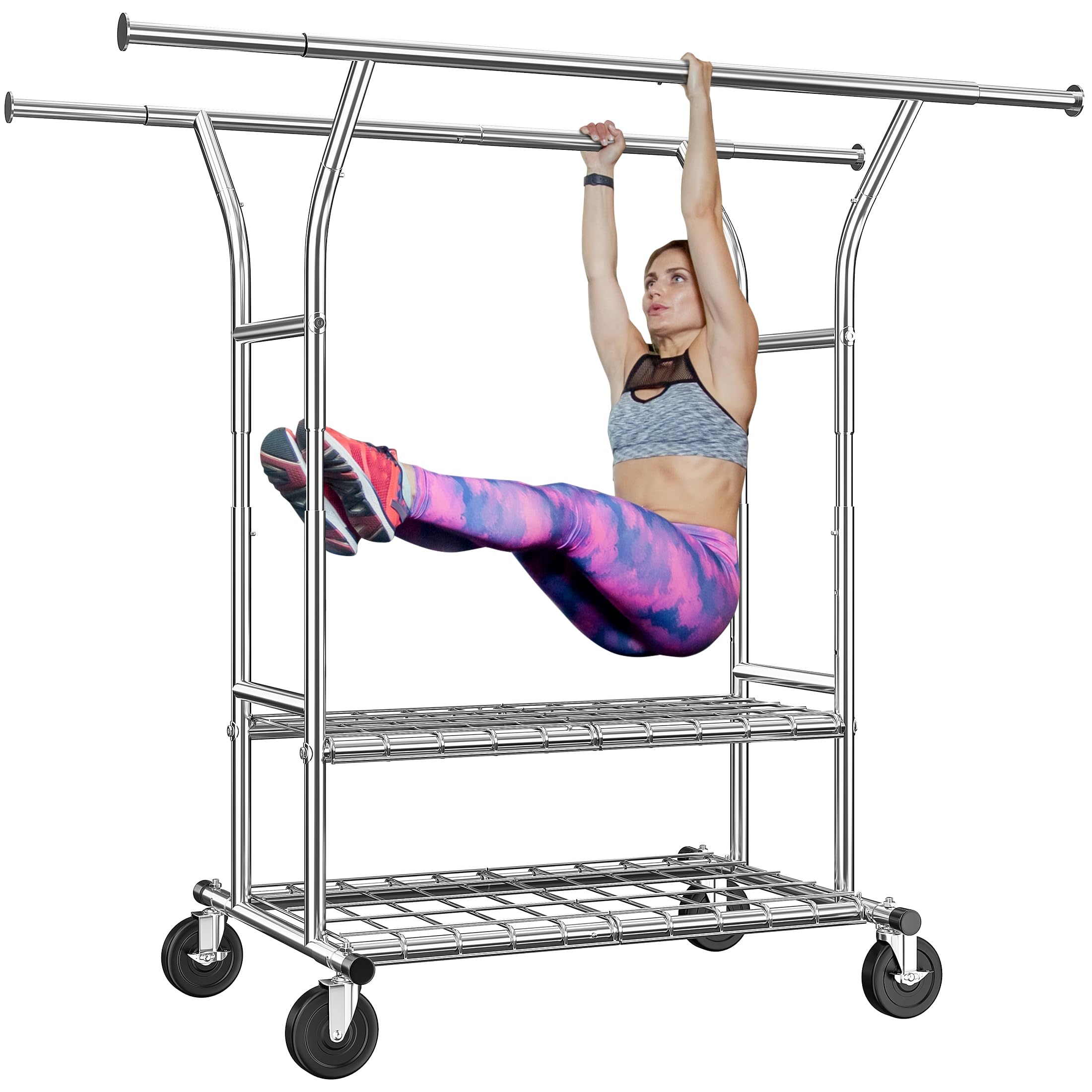 Raybee Clothes Rack Heavy Duty Clothing Rack With Wheels Load 630Lbs Clothing Racks For Hanging Clothes Rolling Clothes Rack Adj