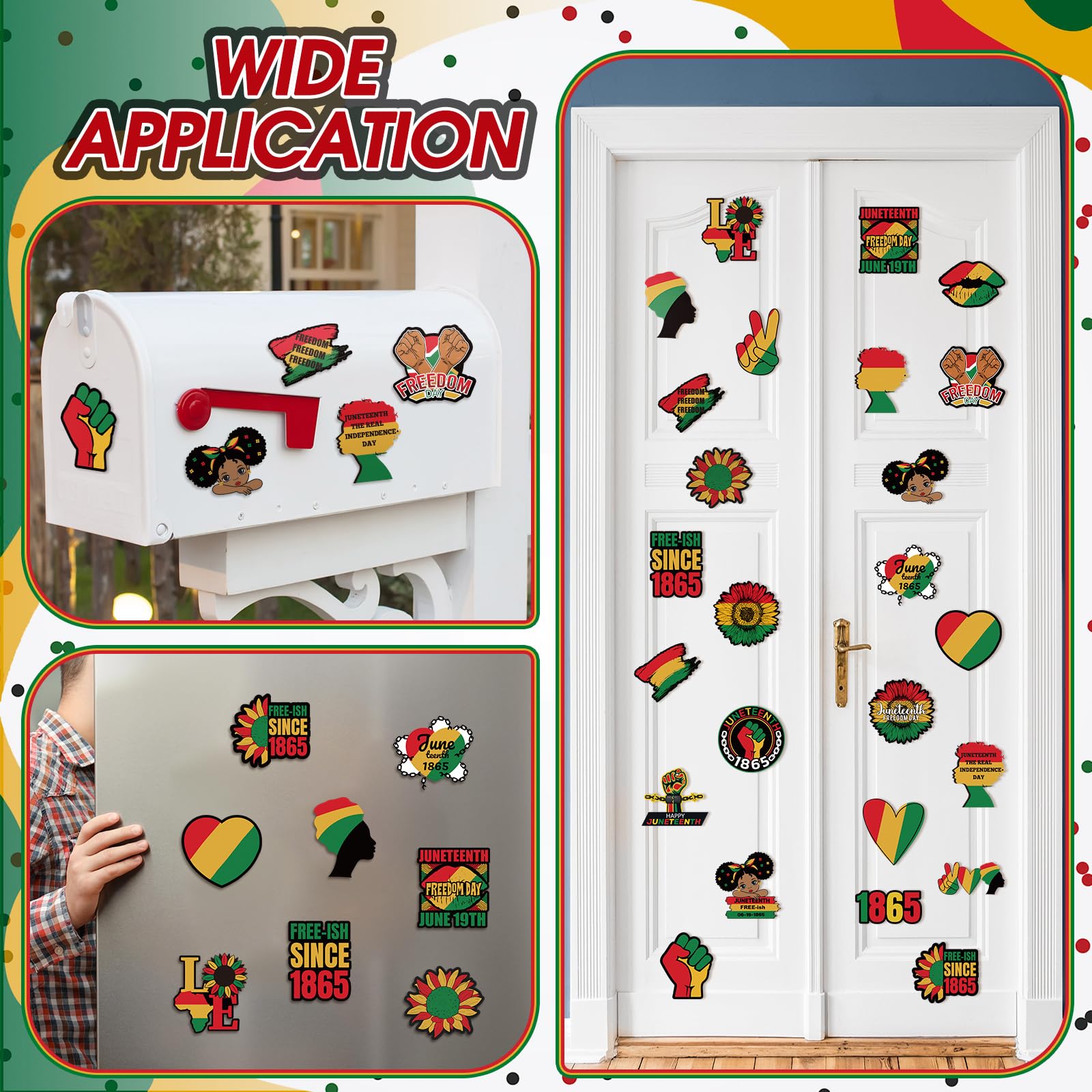 Fabbay 25 Pcs Juneteenth Decoration Magnetic Stickers Yellow Green Red Refrigerator Magnets Decorative Freedom Day Fridge Garage