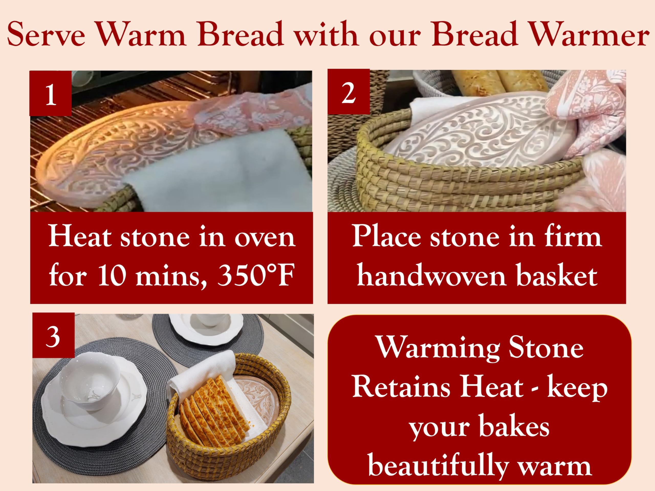 Bread Basket With Warming Stone - Bread Warmer Baskets For Serving Tortilla Warmer, Sourdough Gift For Bakers, House Warming Gif