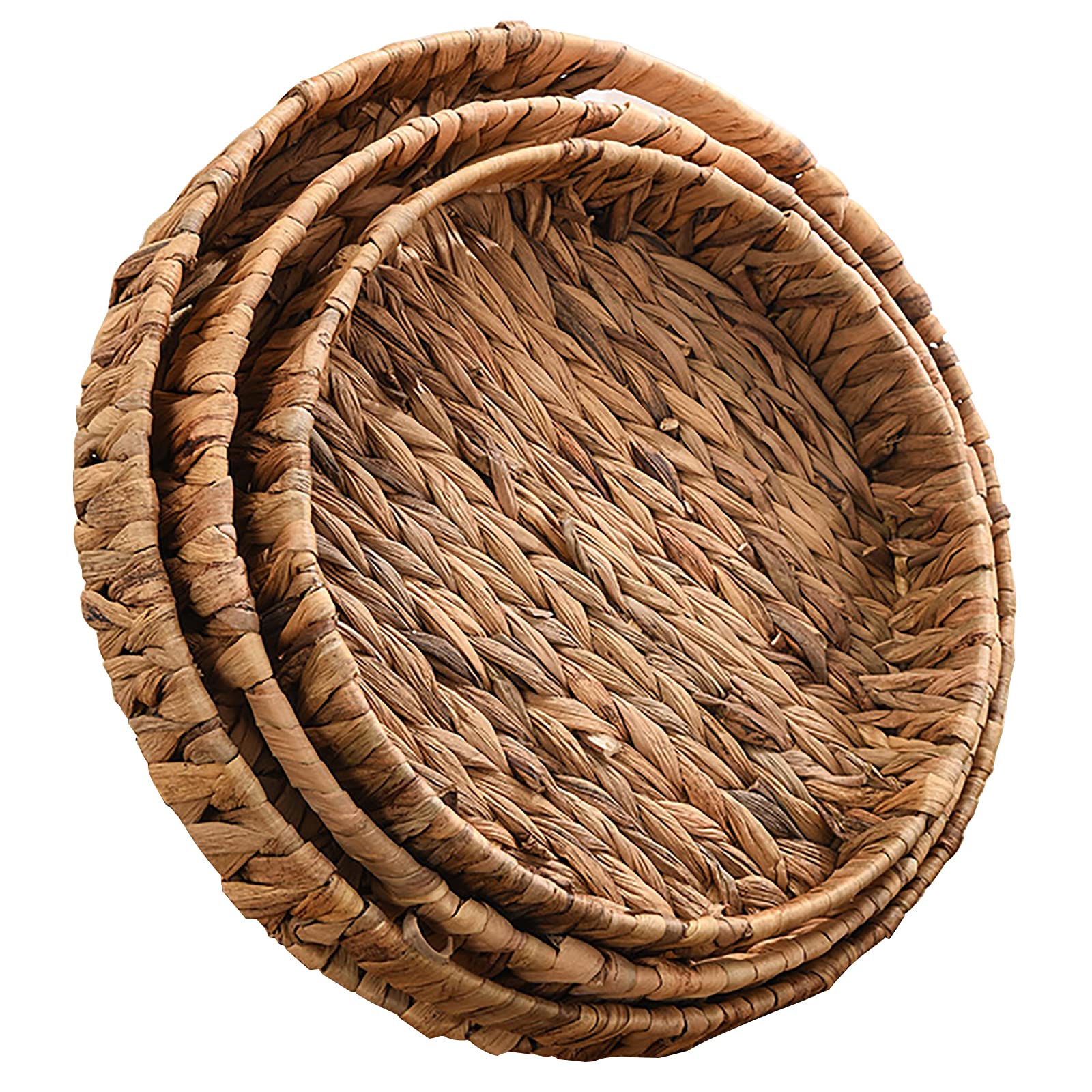 Cedilis Set Of 3 Grass Round Fruit Tray, Hand Woven Decorative Storage Basket Tray For Decor Home Kitchen, 11.8'', 10'', 7.8''